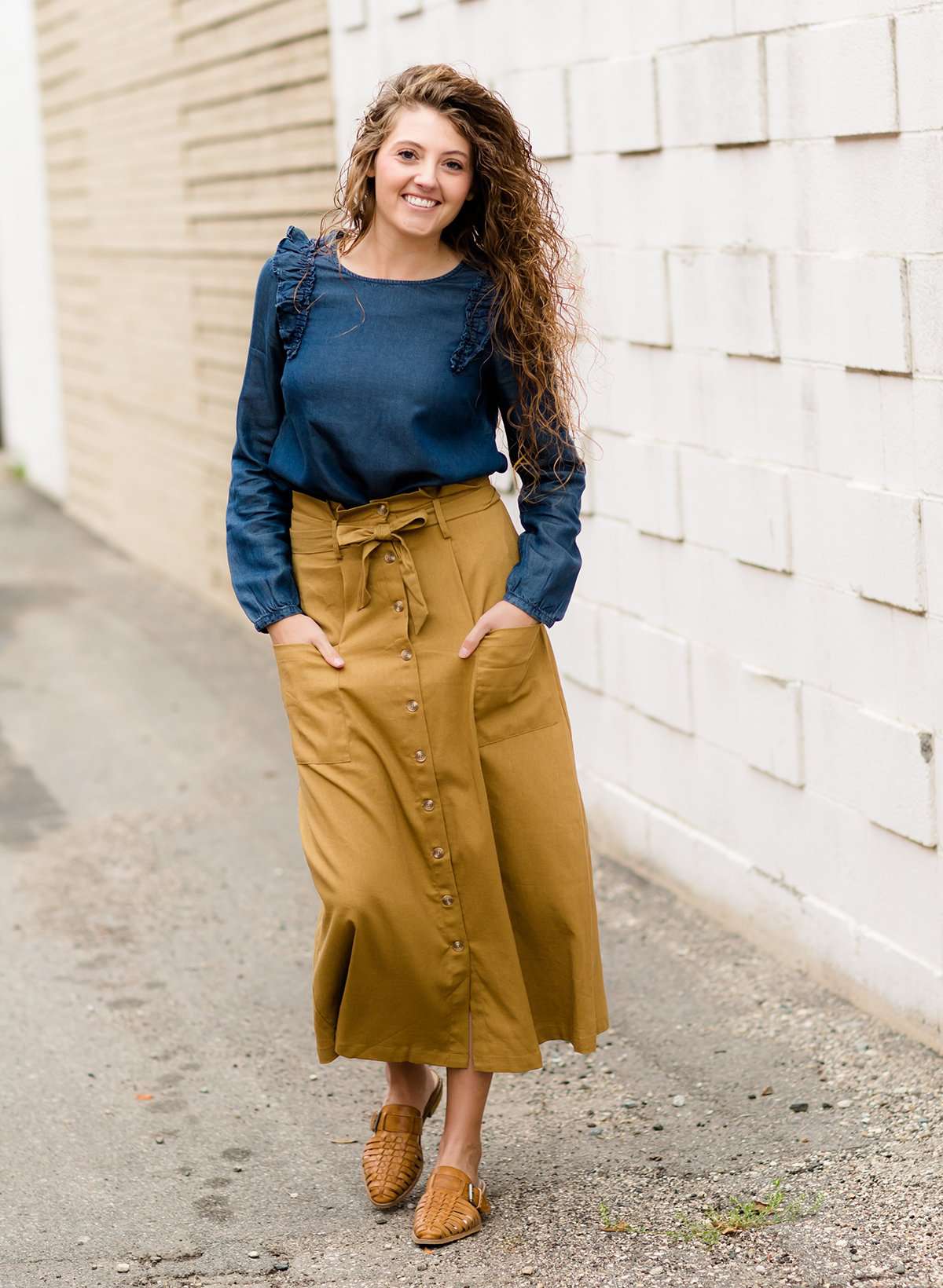 Waist Tie Pocket Midi Skirt FF Skirts