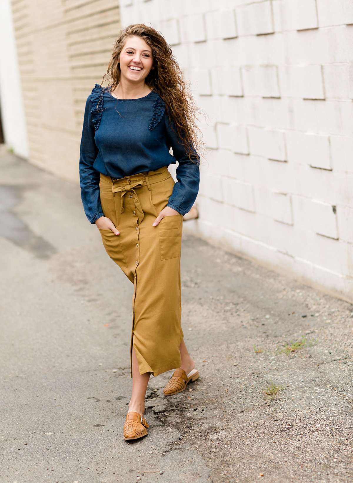 Waist Tie Pocket Midi Skirt FF Skirts