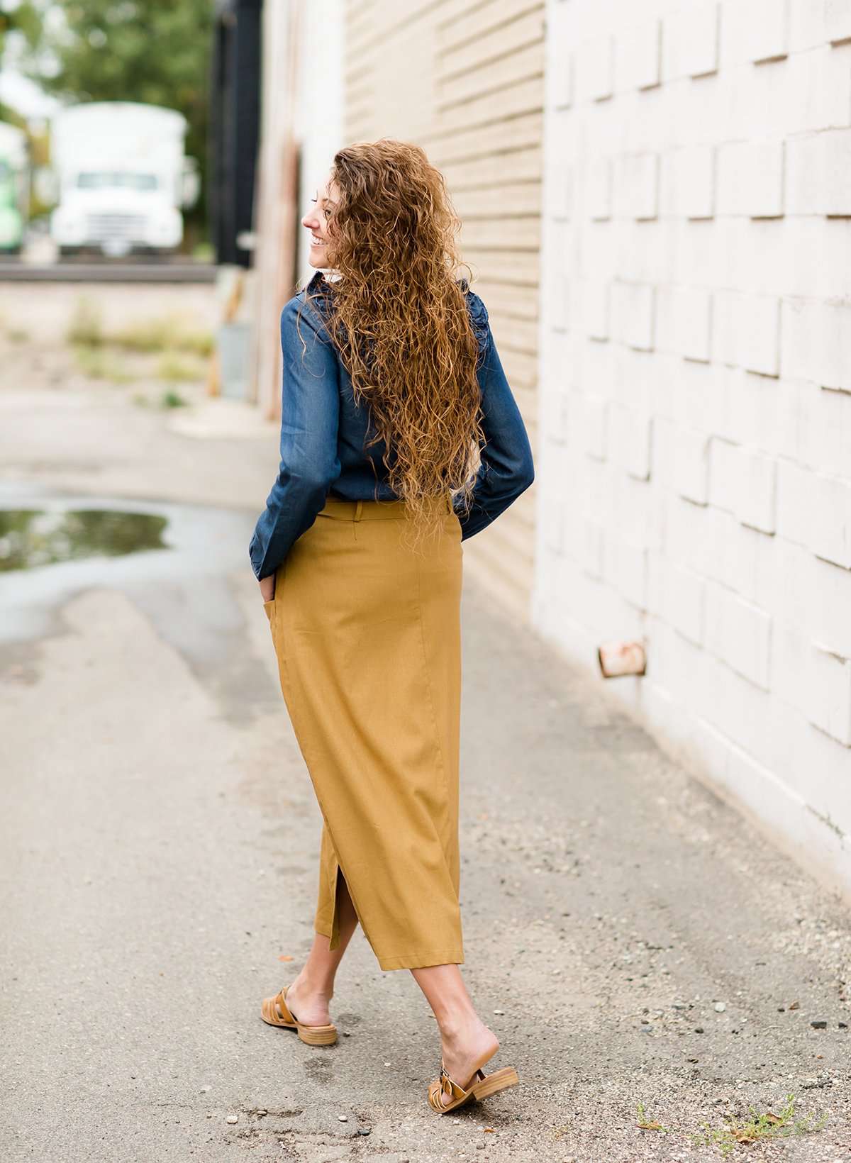 Waist Tie Pocket Midi Skirt FF Skirts