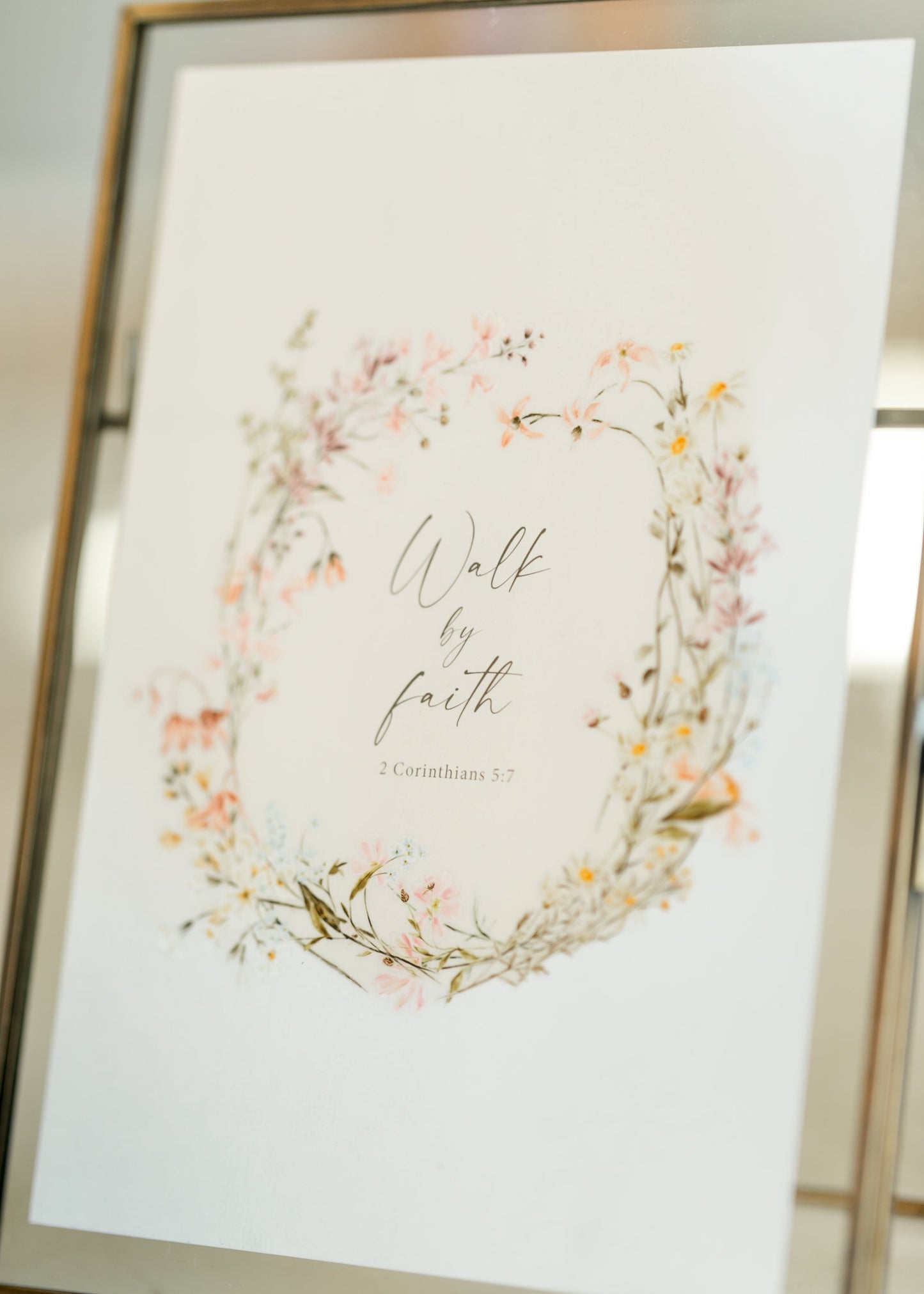 Walk by Faith Floral Wreath Wall Art Print Christian Decor FF Home + Lifestyle