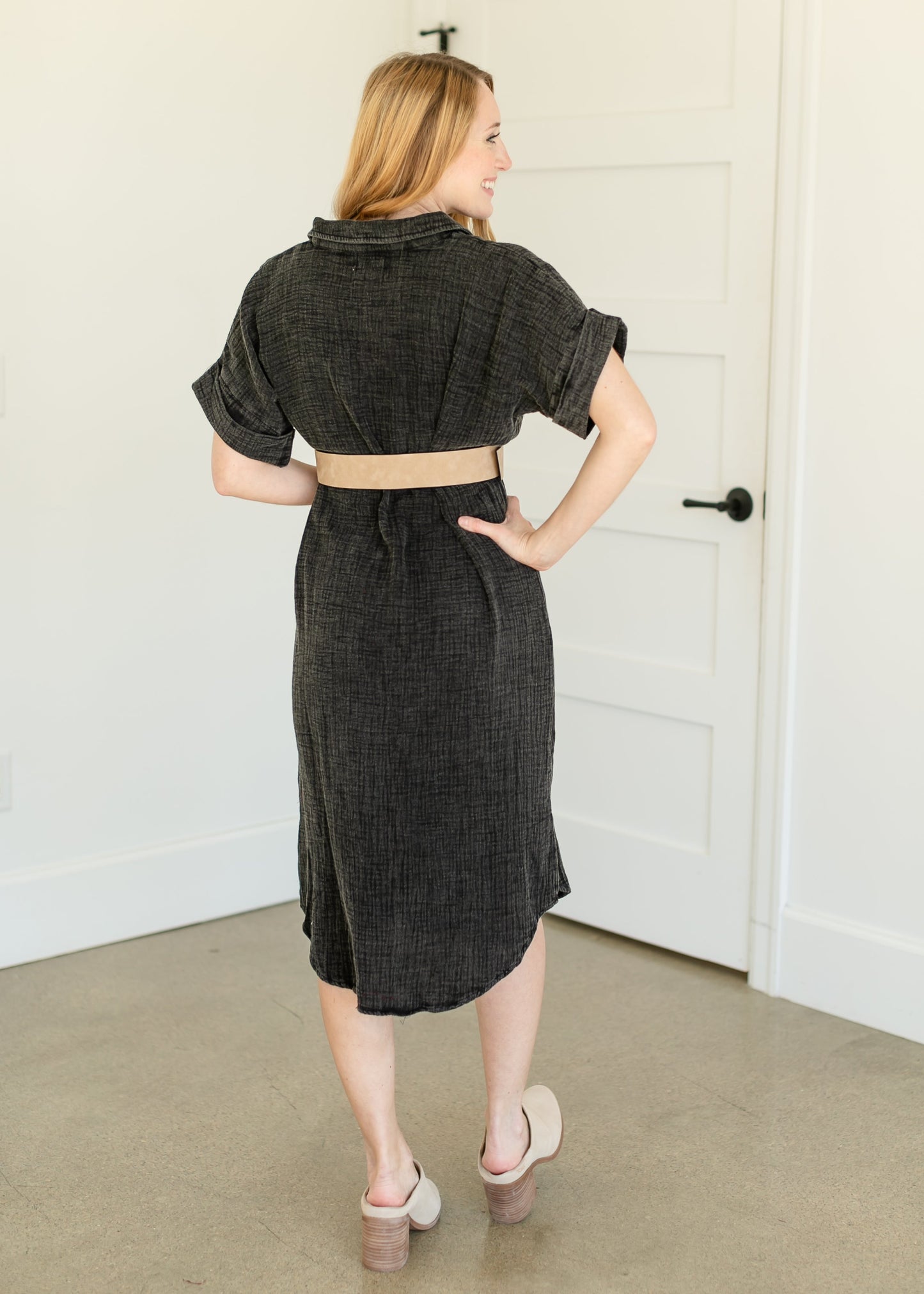 Washed Cotton Gauze Button Down Midi Dress FF Dresses
