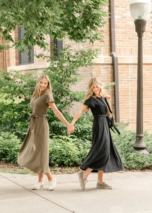 Washed Knit Waist Tie Midi Dress FF Dresses