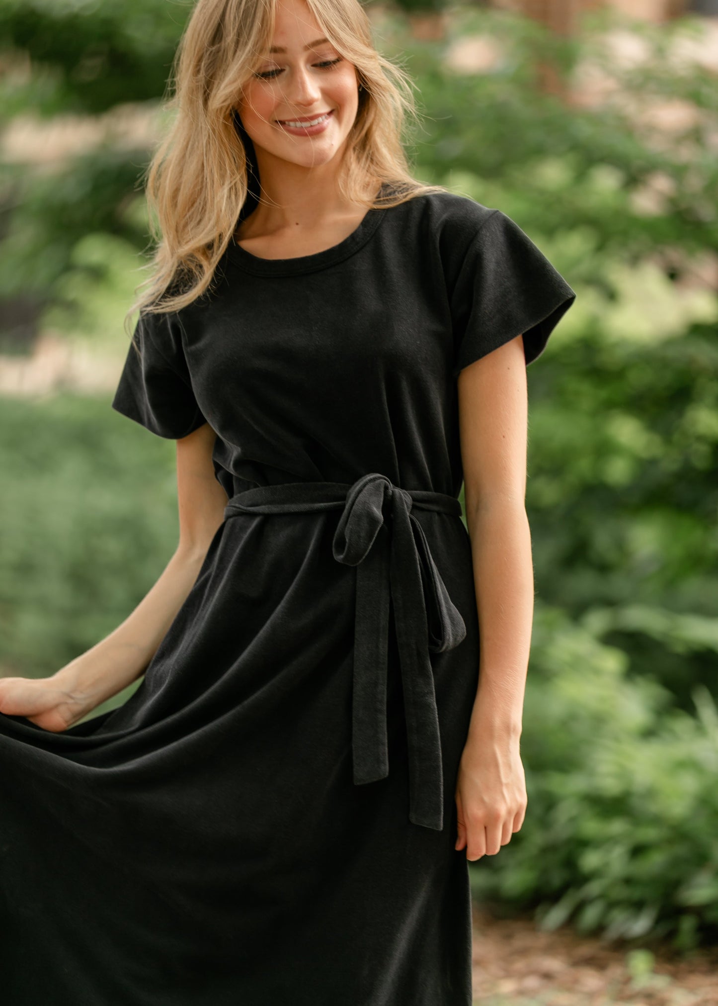 Washed Knit Waist Tie Midi Dress FF Dresses