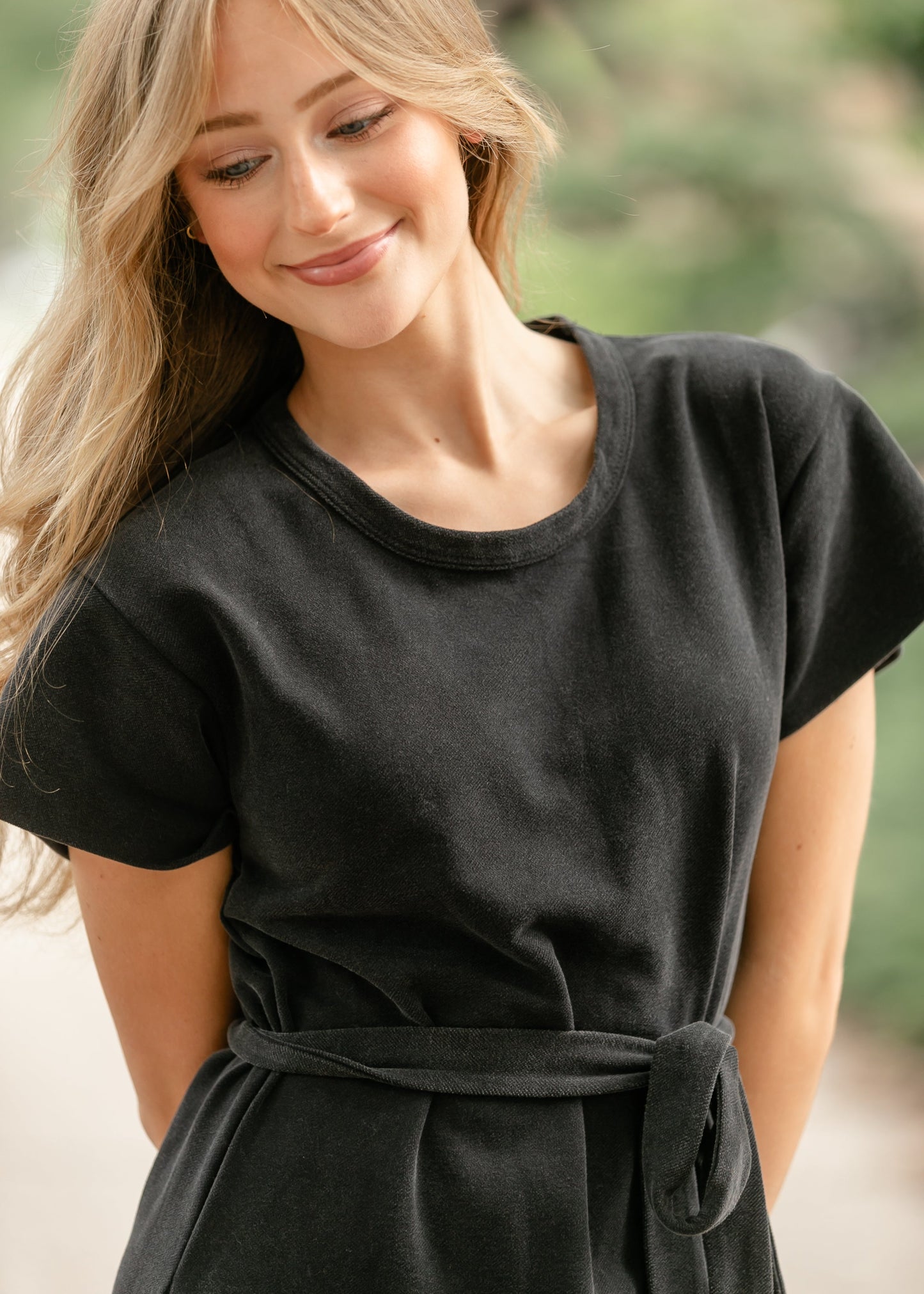 Washed Knit Waist Tie Midi Dress FF Dresses