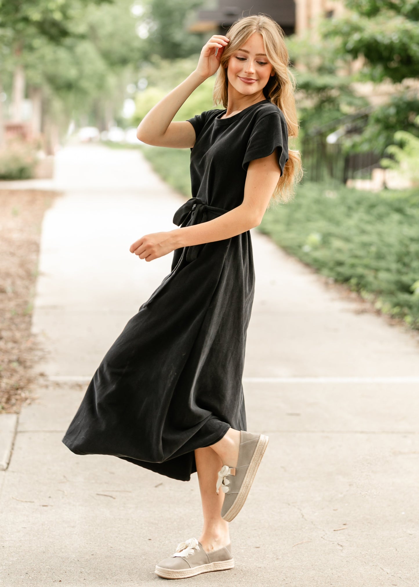 Washed Knit Waist Tie Midi Dress FF Dresses