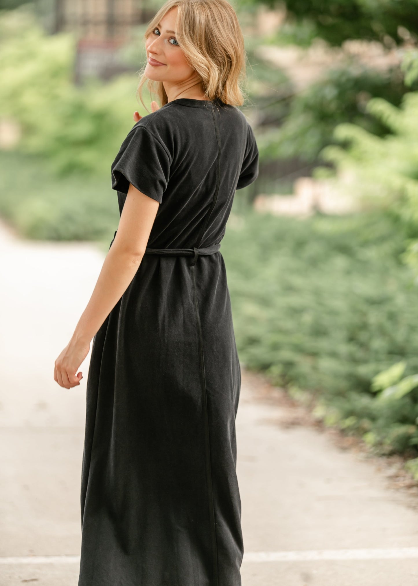 Washed Knit Waist Tie Midi Dress FF Dresses