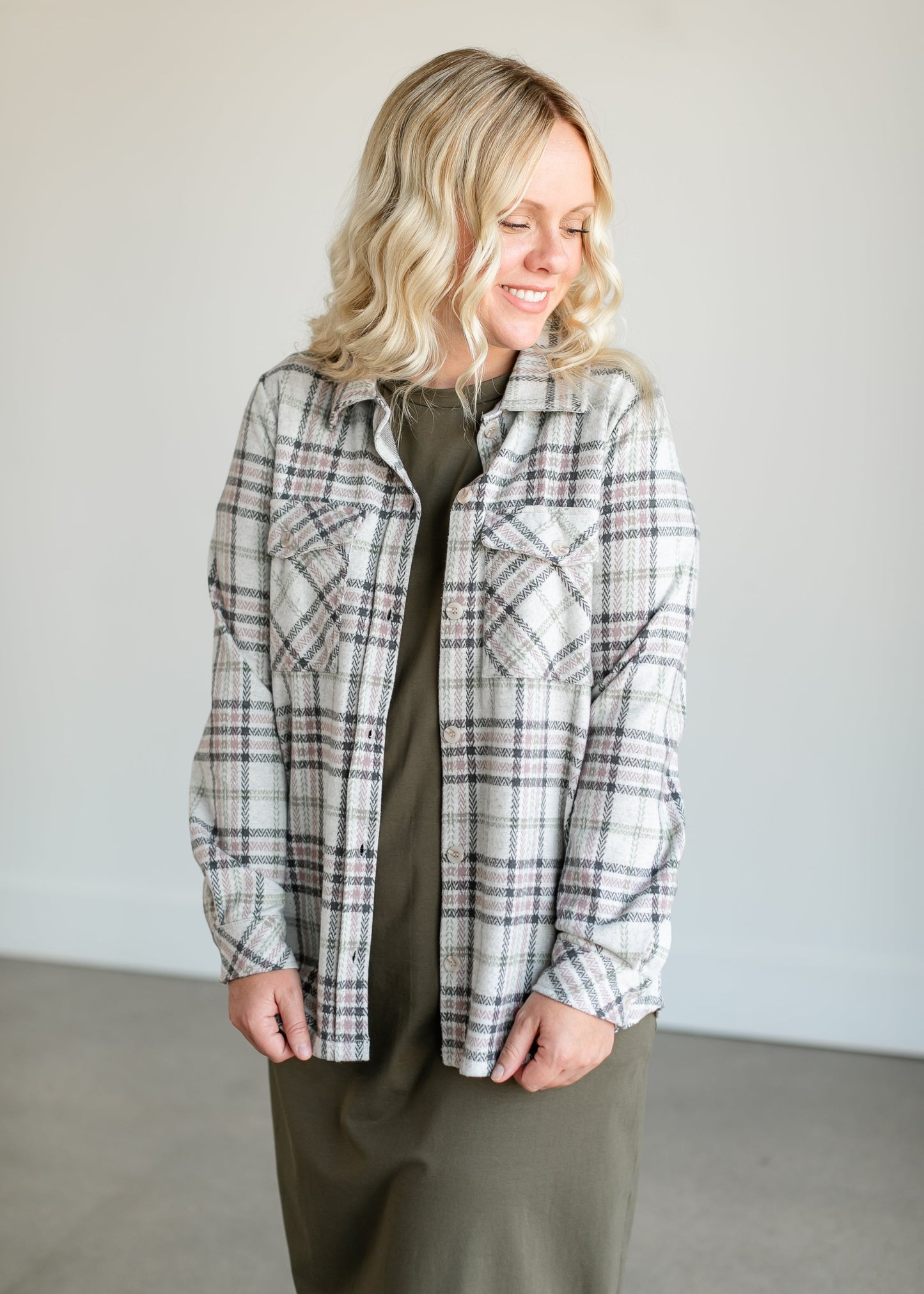 Weston Mossy Green Plaid Shacket FF Tops