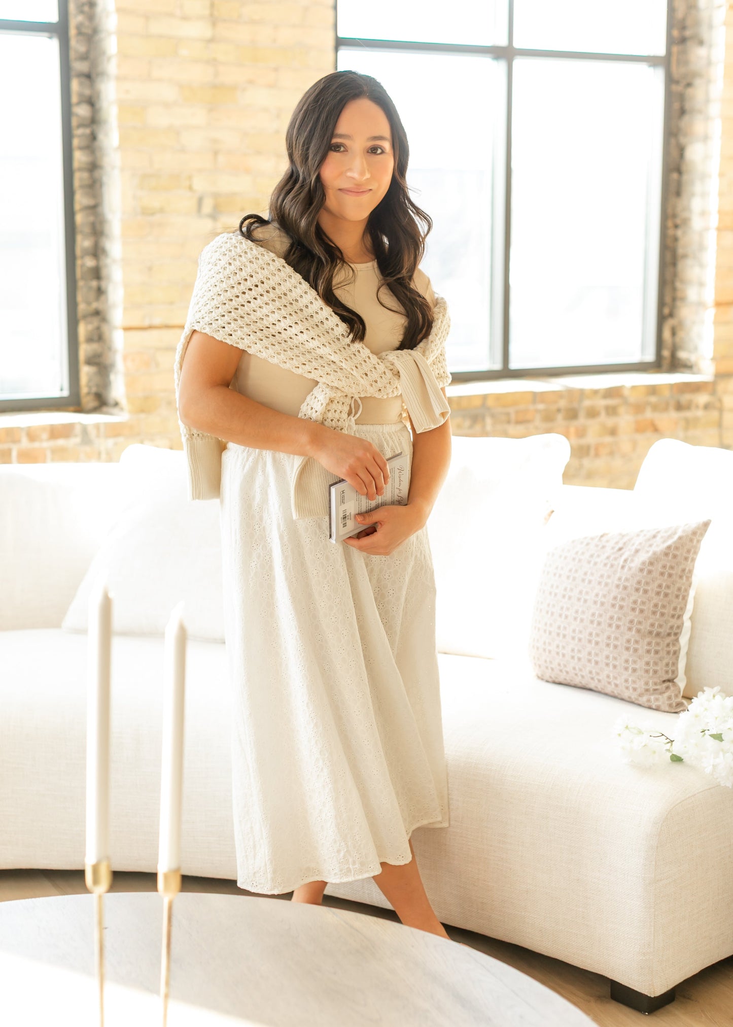 White Eyelet Lace Drawstring Midi Skirt FF Skirts