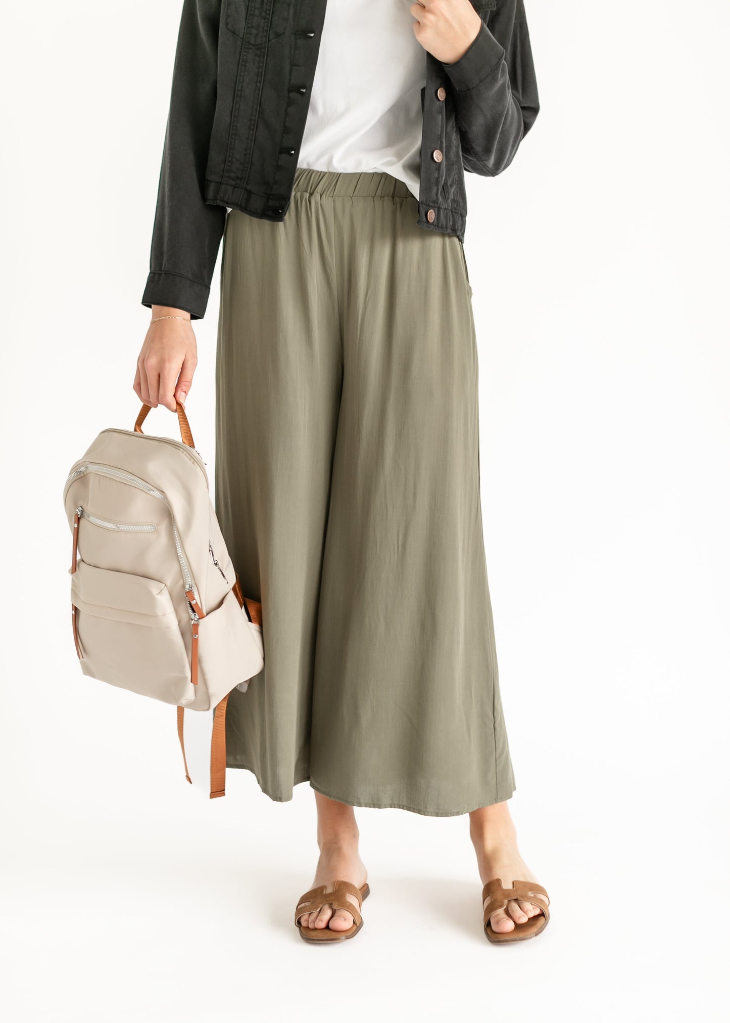 Wide Leg Stretch Waist Culottes FF Skirts Olive / S