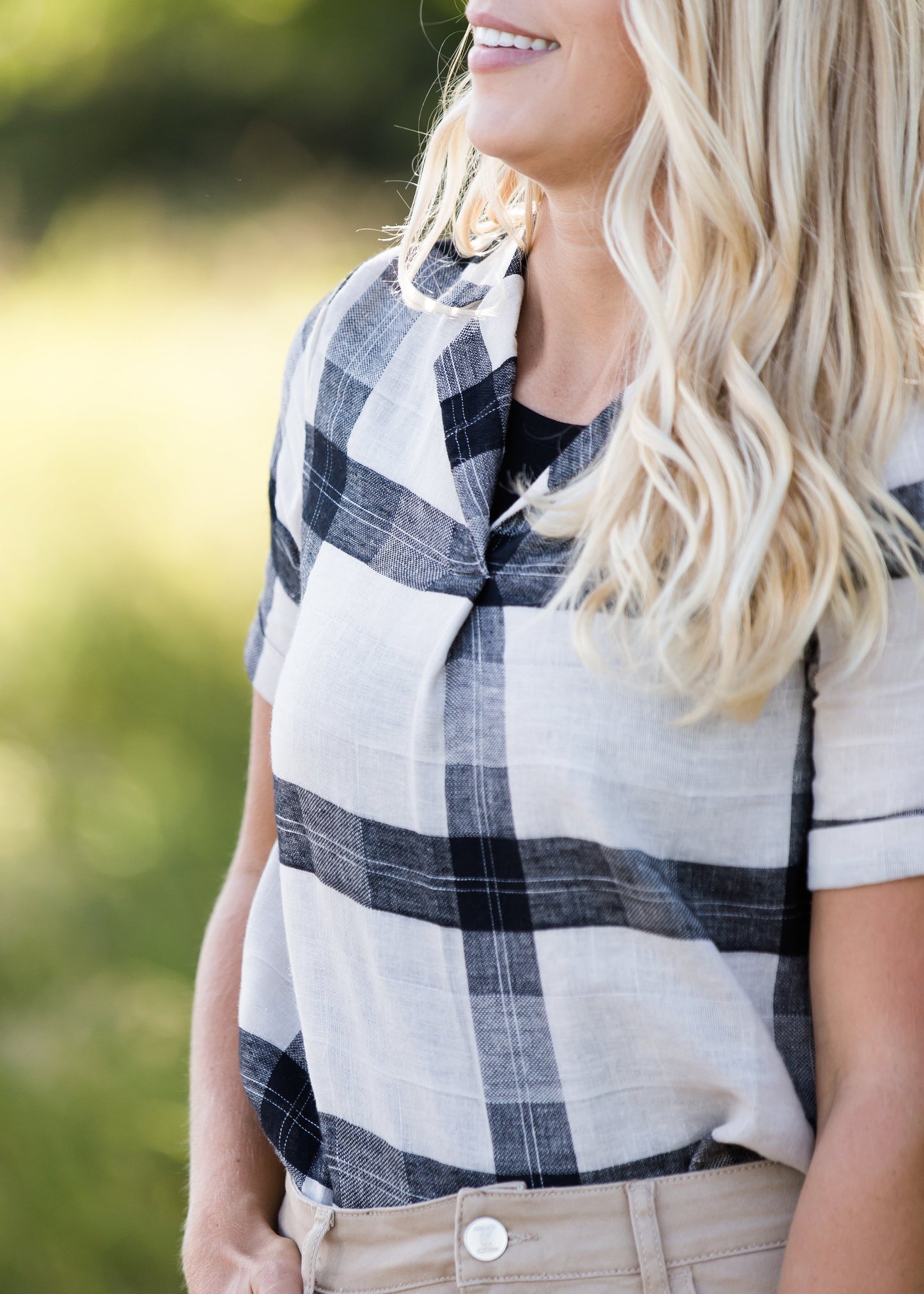 Windowpane Collared Top - FINAL SALE FF Tops