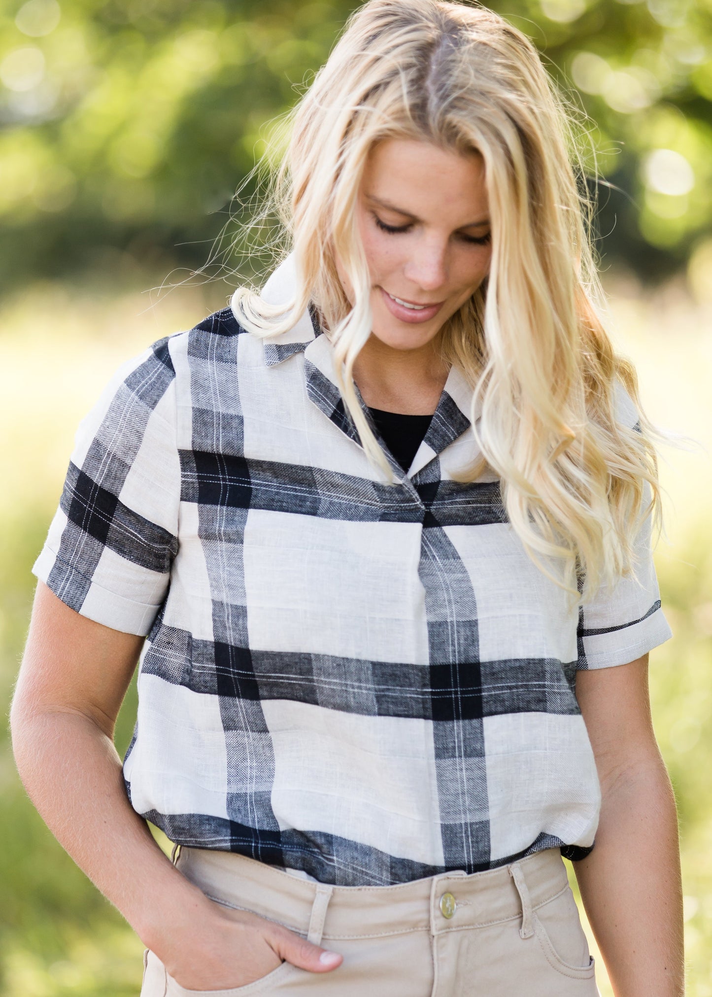 Windowpane Collared Top - FINAL SALE FF Tops