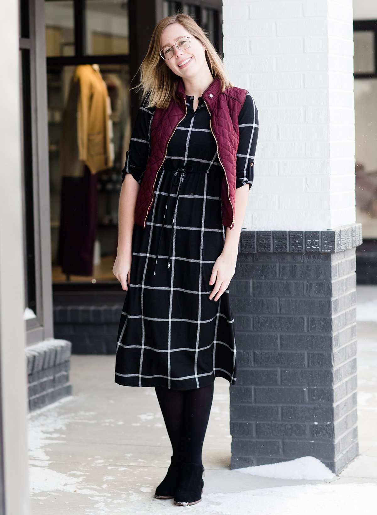 Windowpane Midi Dress FF Dresses