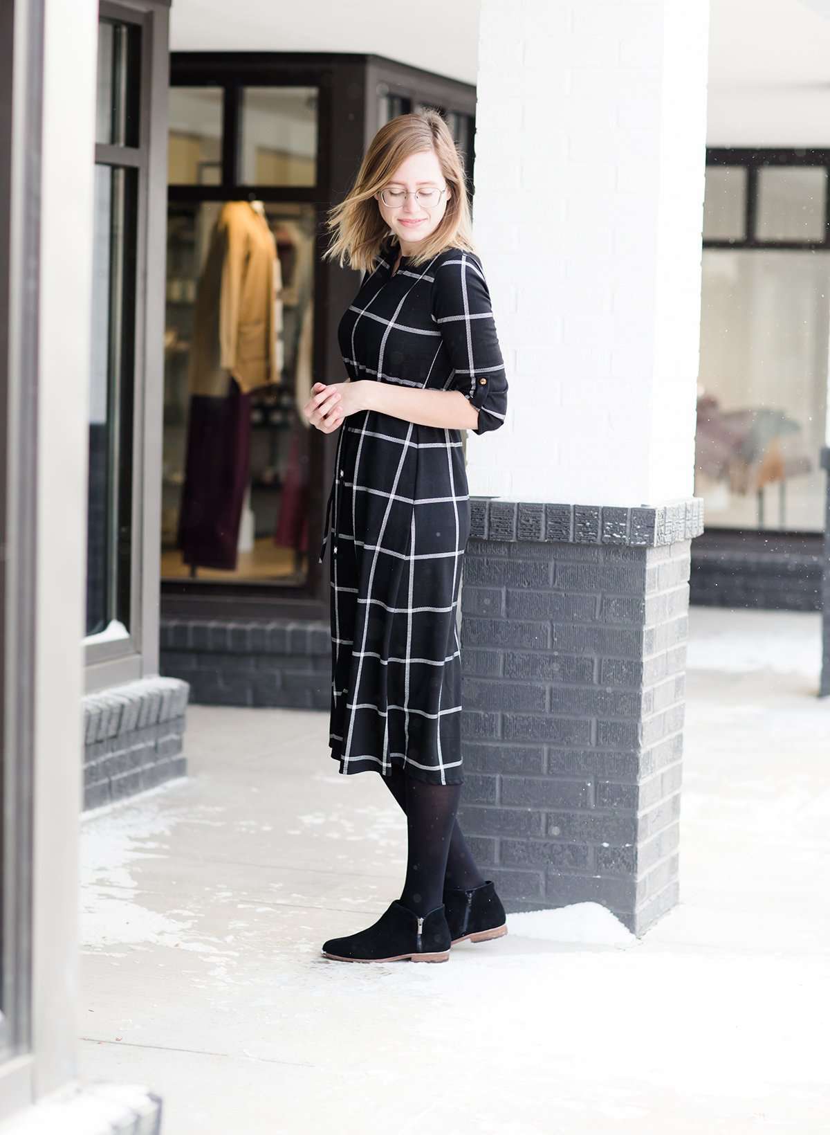 Windowpane Midi Dress FF Dresses