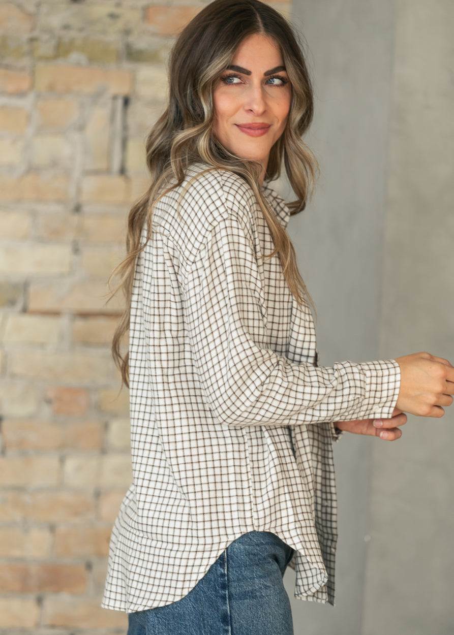 Z Supply® Frosted Pearl River Plaid Button Up Top FF Tops