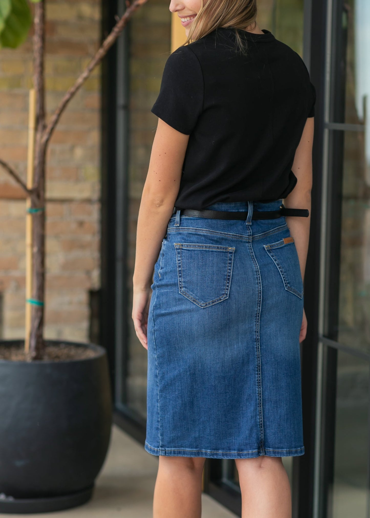 Zana Front Button Denim Midi Skirt IC Skirts