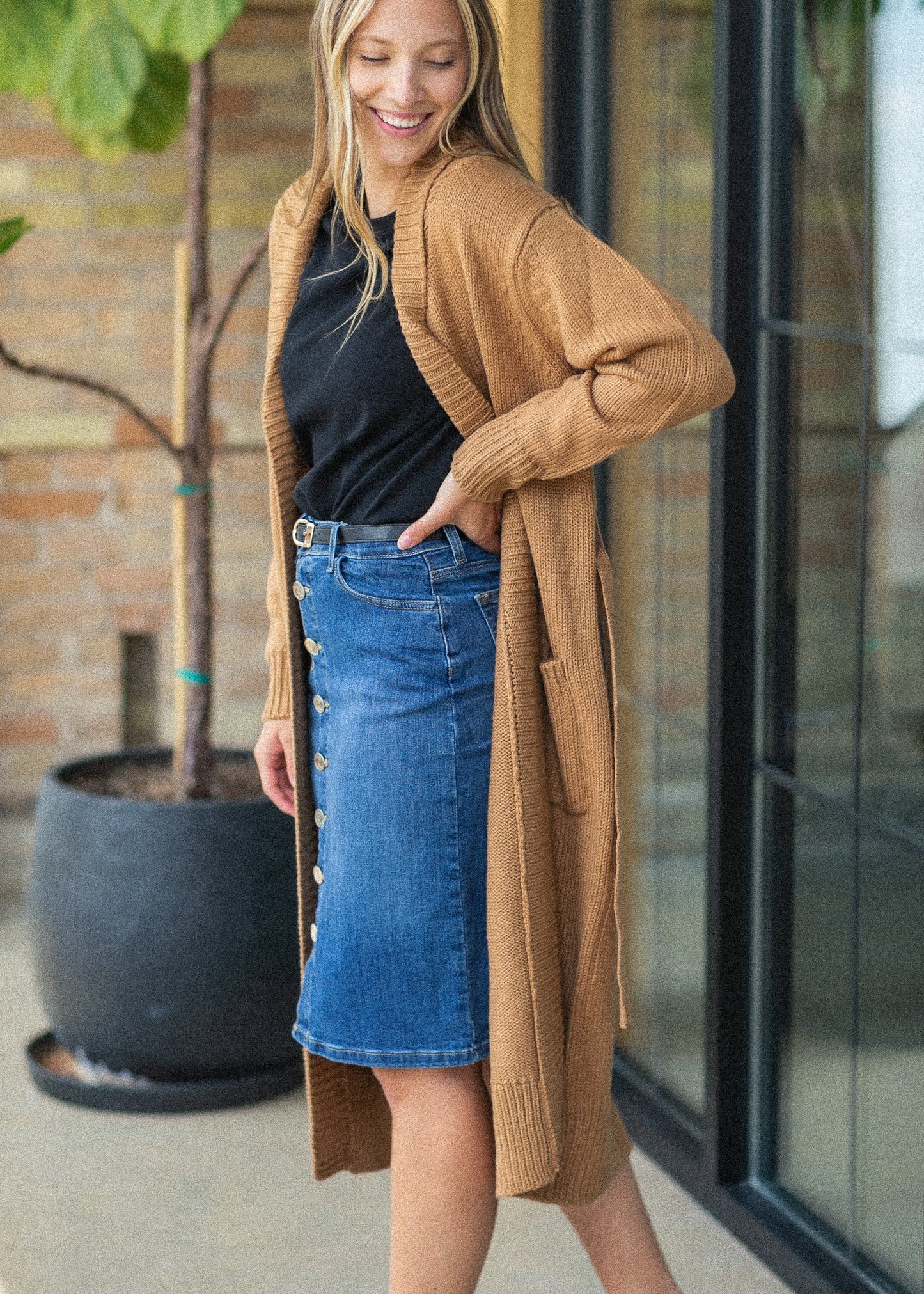 Zana Front Button Denim Midi Skirt IC Skirts