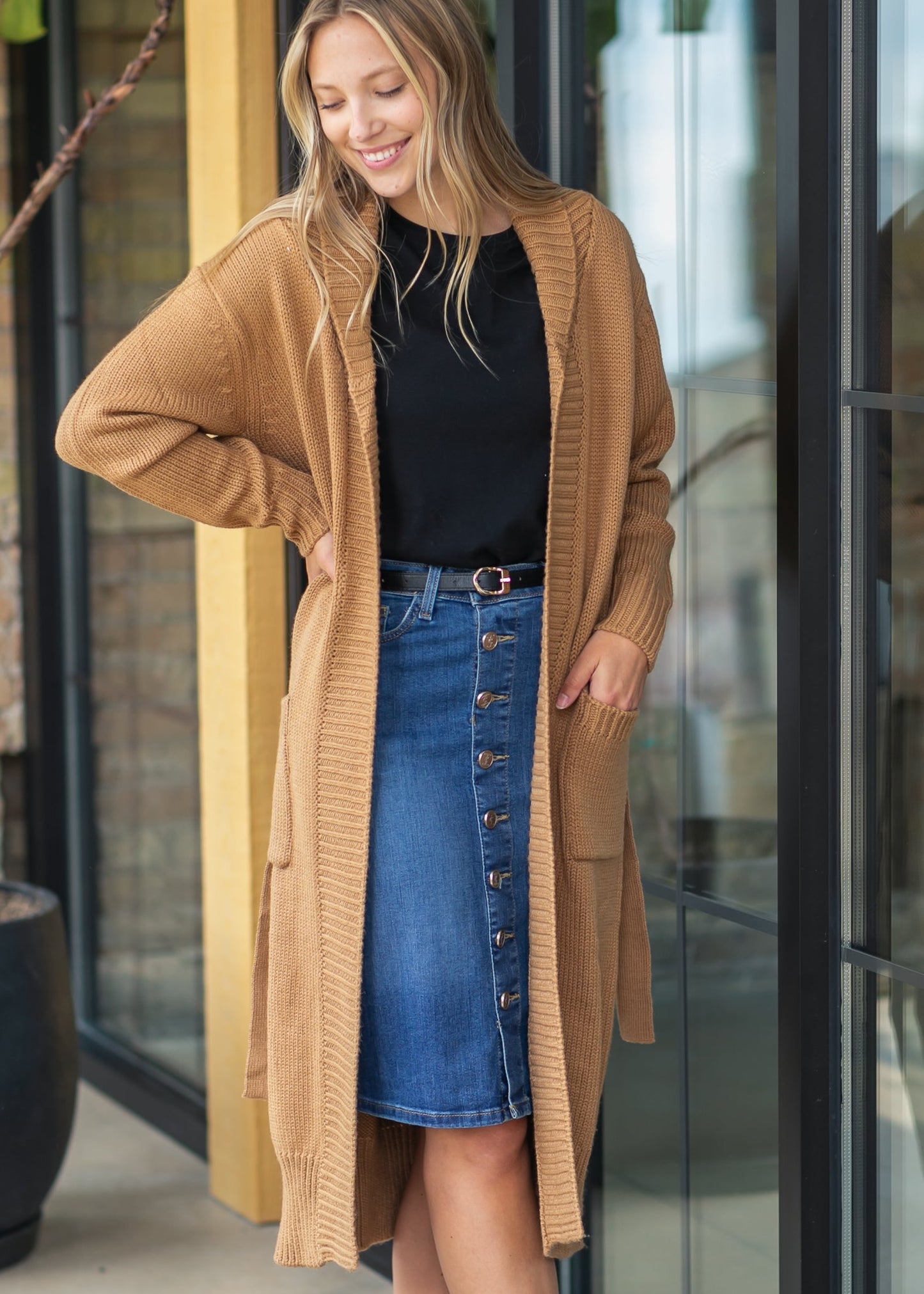 Zana Front Button Denim Midi Skirt IC Skirts