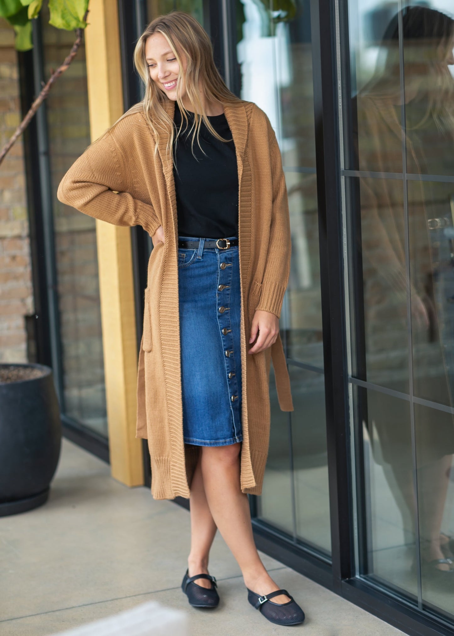 Zana Front Button Denim Midi Skirt IC Skirts