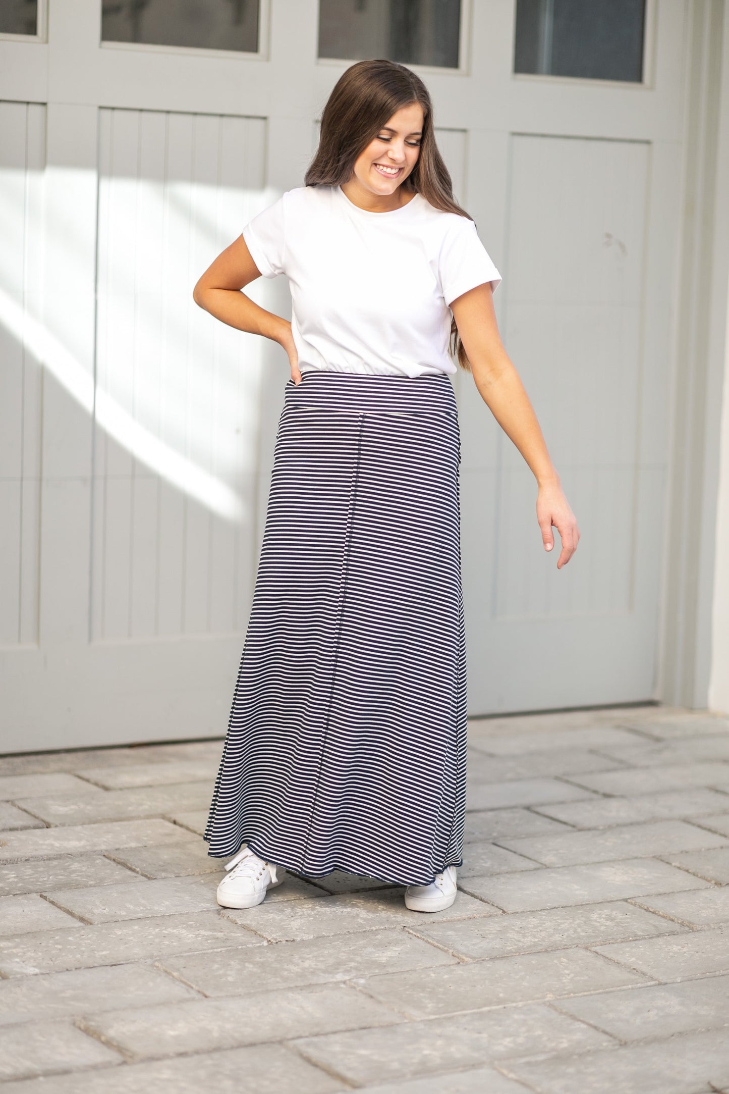 Allison Navy Stripe Knit Maxi Skirt Skirts