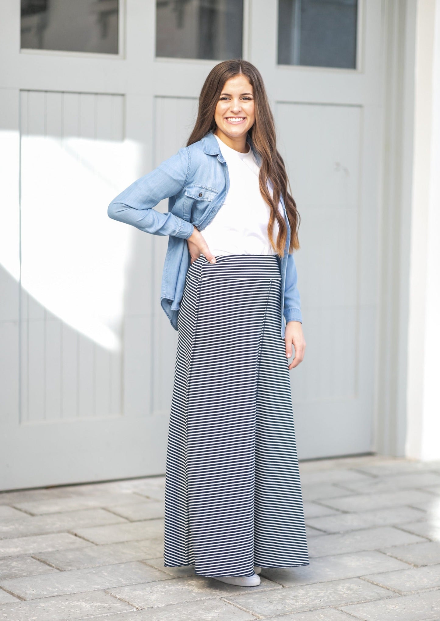 Allison Navy Stripe Knit Maxi Skirt Skirts