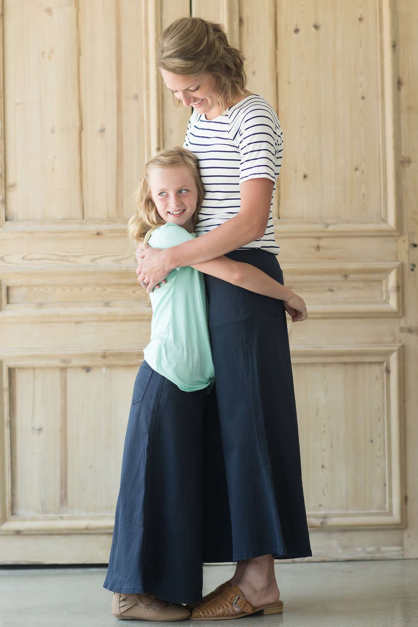 Modest girl's long navy skirt. A-line insert for a flowy, fun look.