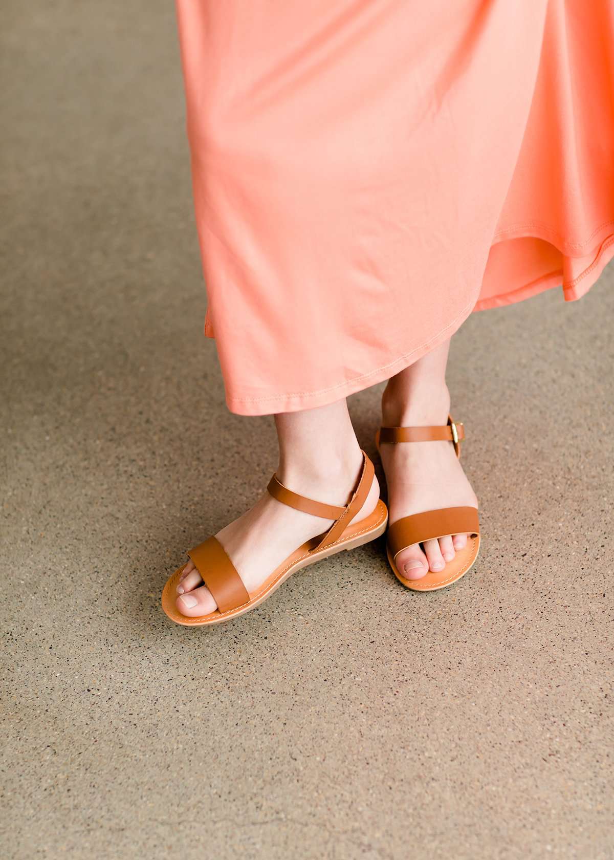 Girls ankle strap dress sandal in a tan color