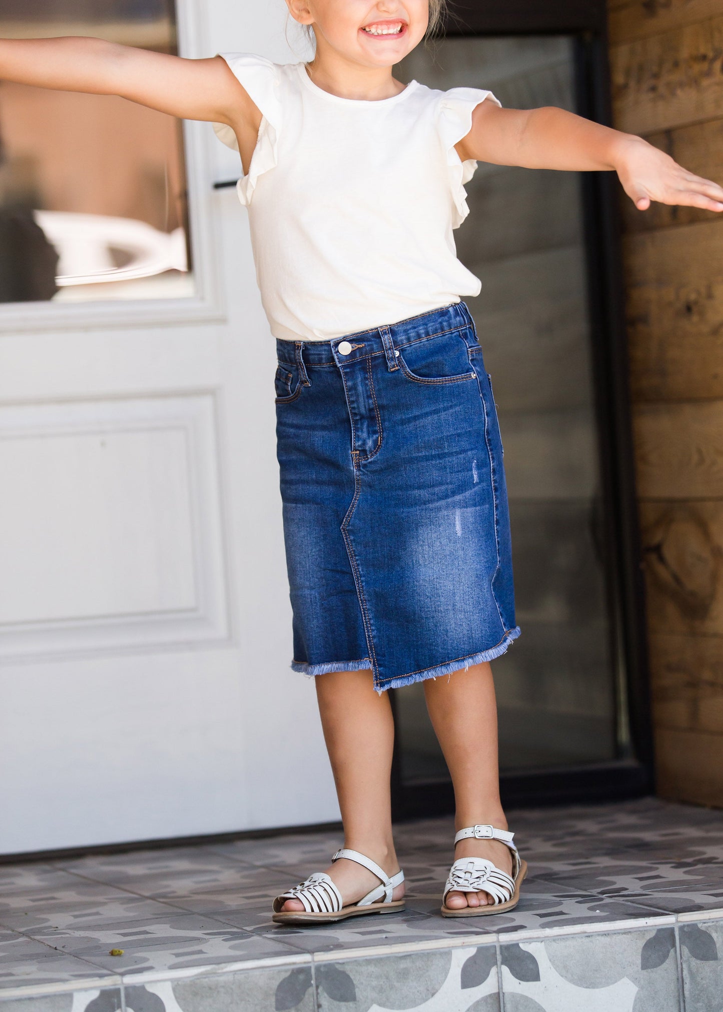 Girls asymmetrical denim jean skirt
