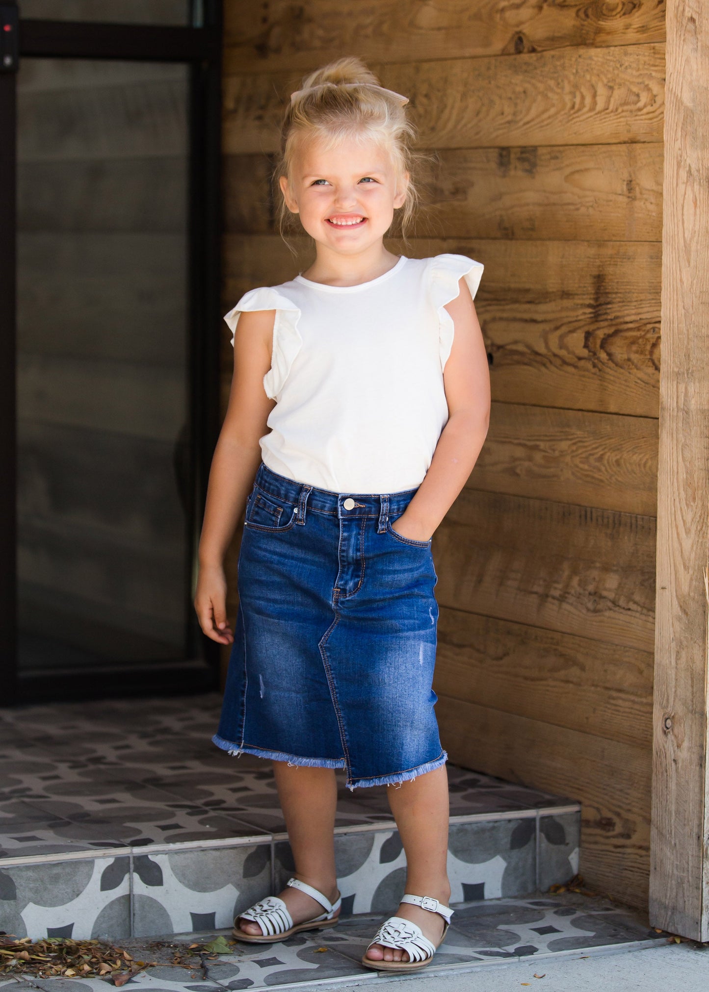 Girls asymmetrical denim jean skirt