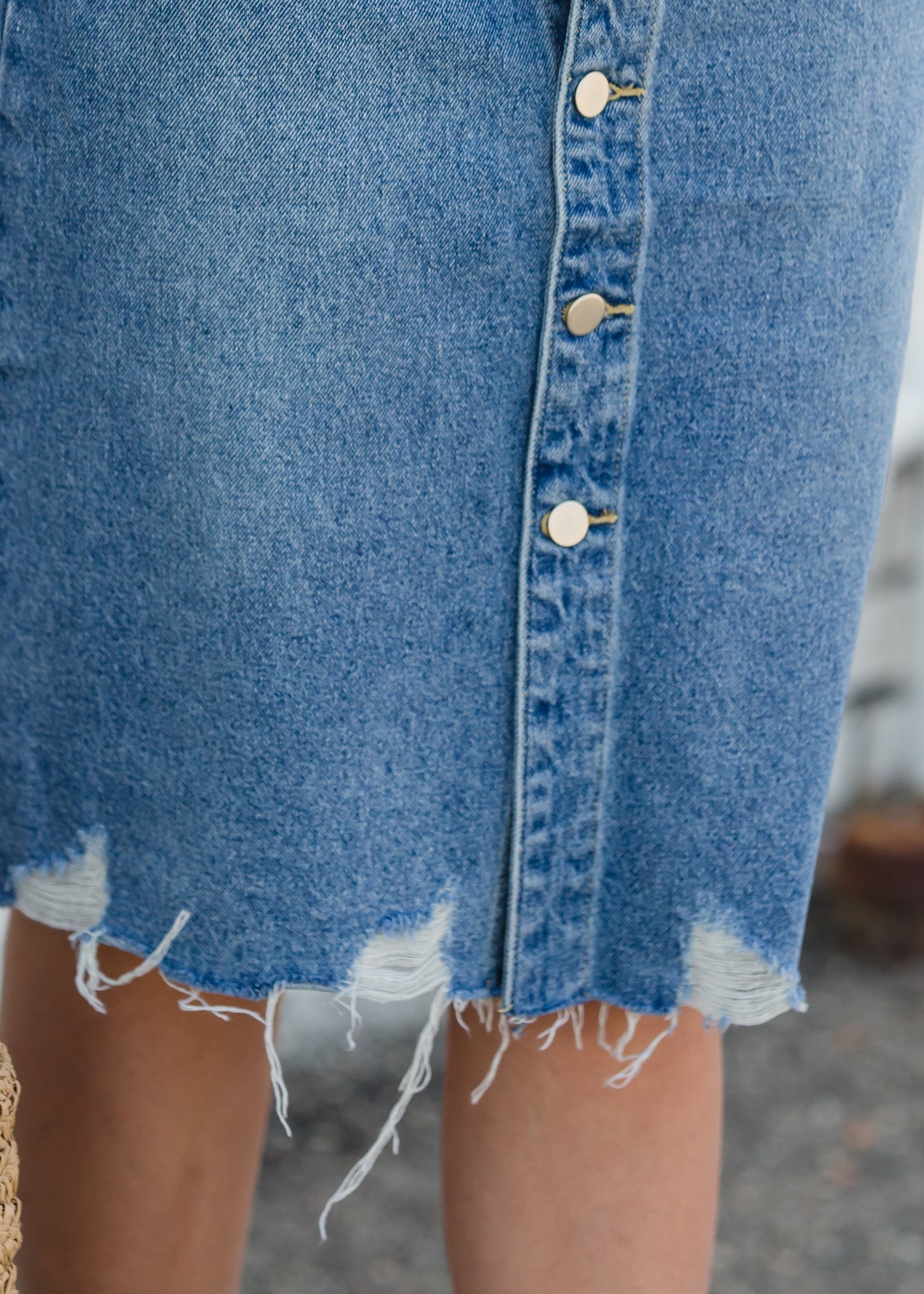 Avri Button Up Distressed Midi Jean Skirt - FINAL SALE Skirts