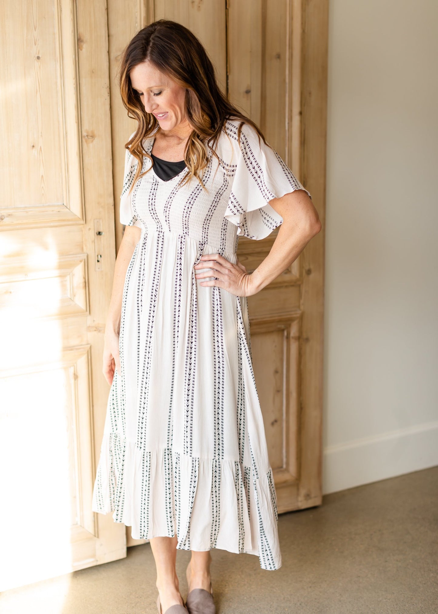 Aztec Print Smocking Midi Dress Dresses Hem & Thread
