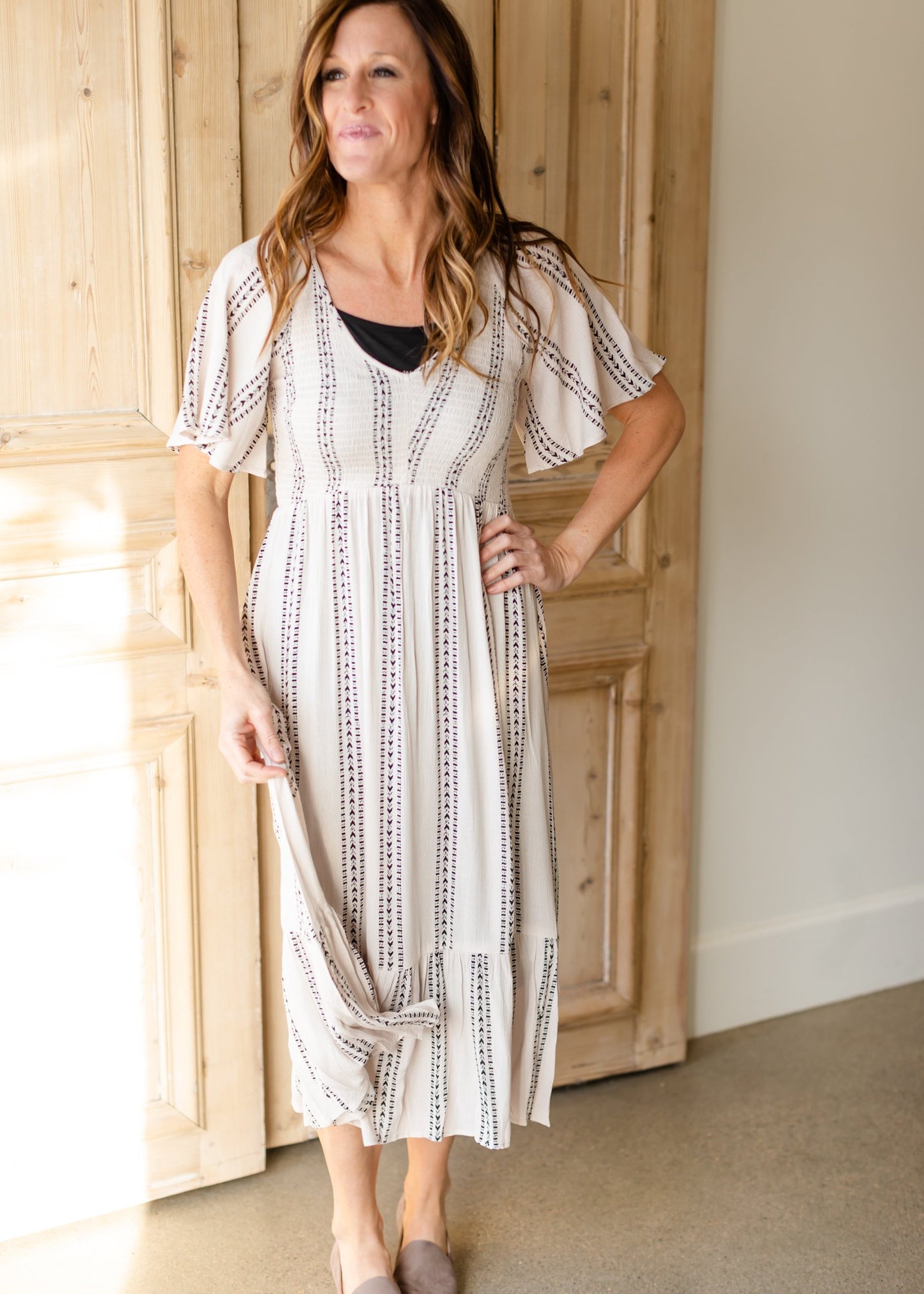 Aztec Print Smocking Midi Dress Dresses Hem & Thread