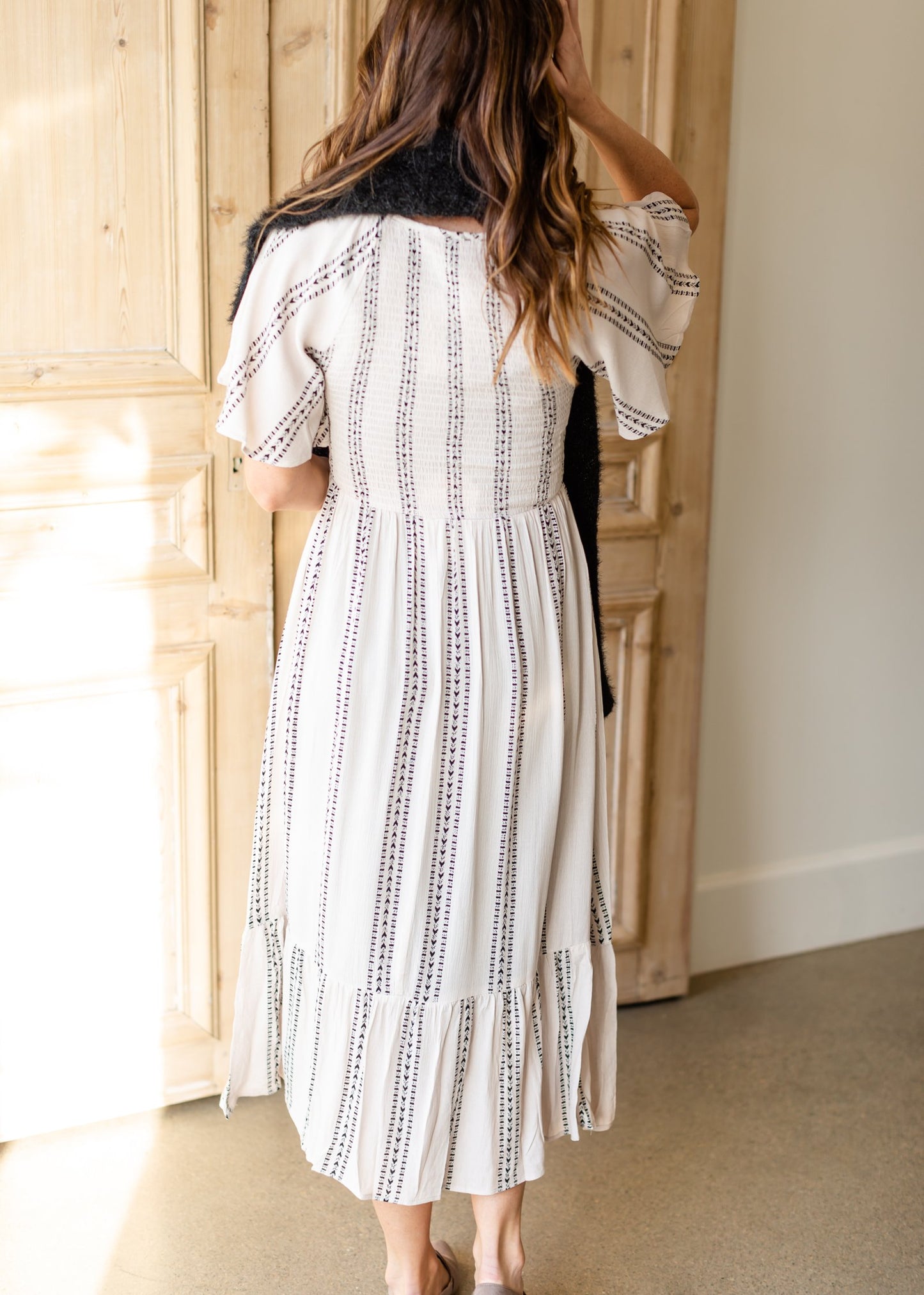 Aztec Print Smocking Midi Dress Dresses Hem & Thread