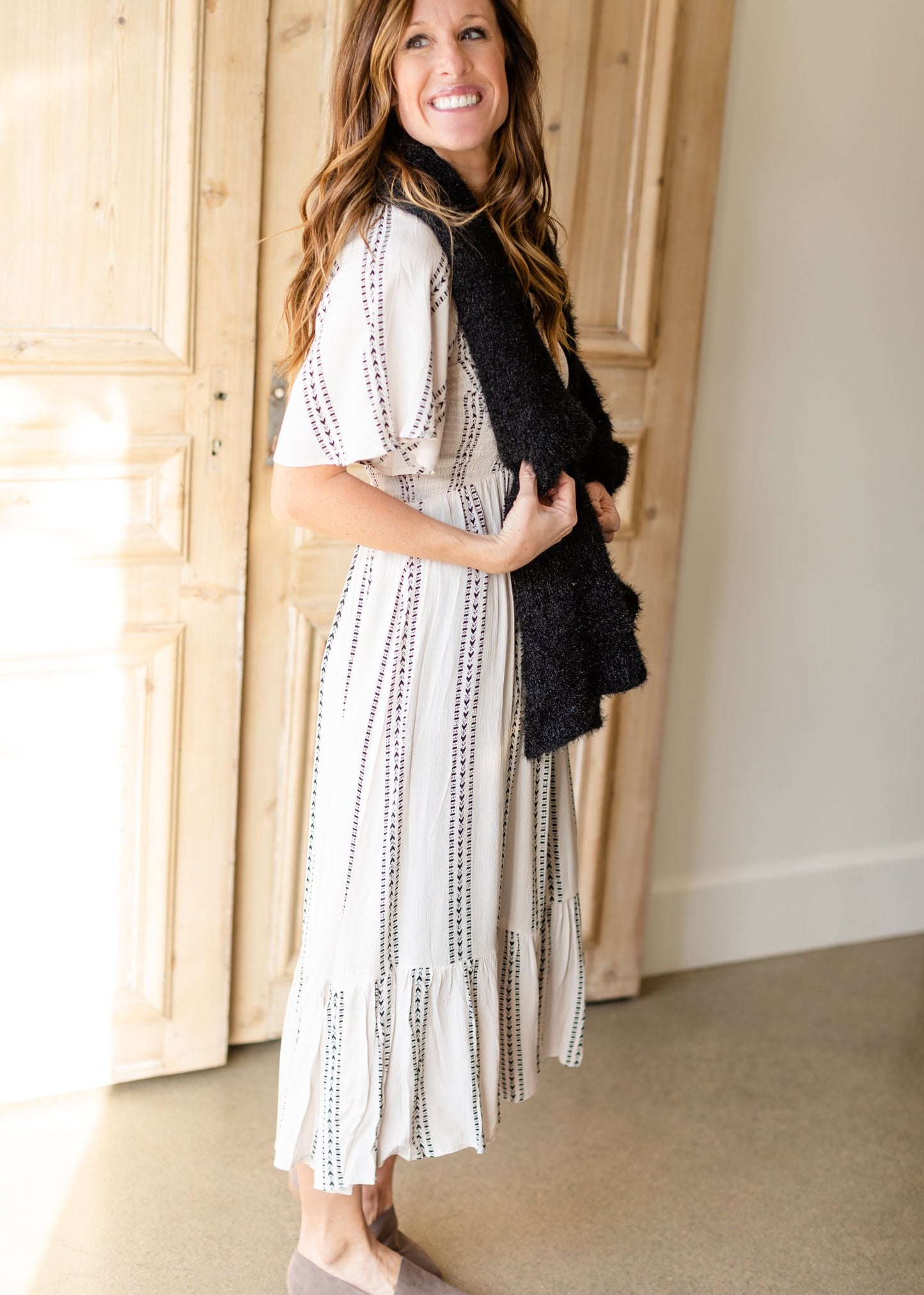 Aztec Print Smocking Midi Dress Dresses Hem & Thread