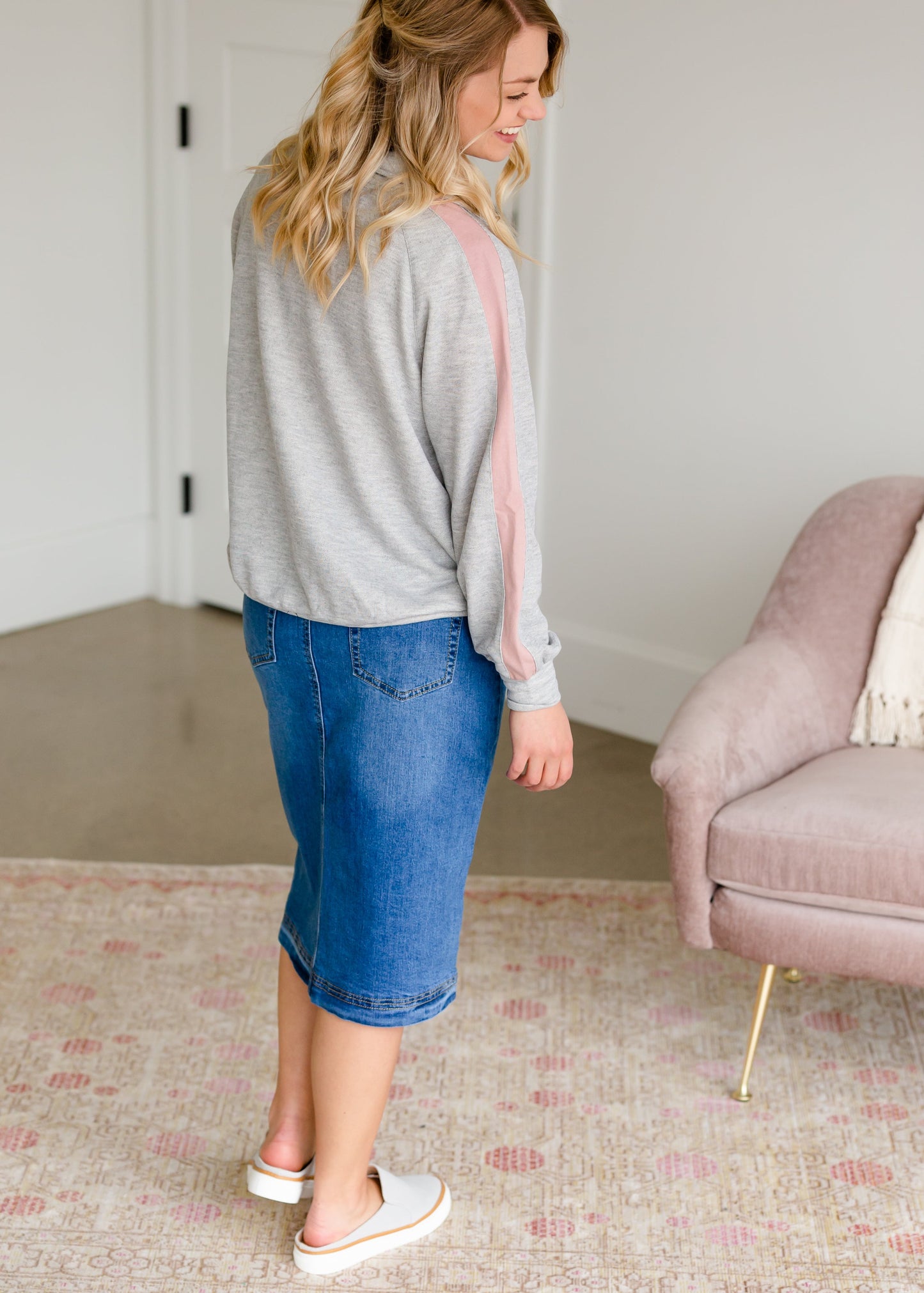 Bailee Triple Stitch Midi Denim Jean Skirt - FINAL SALE Skirts