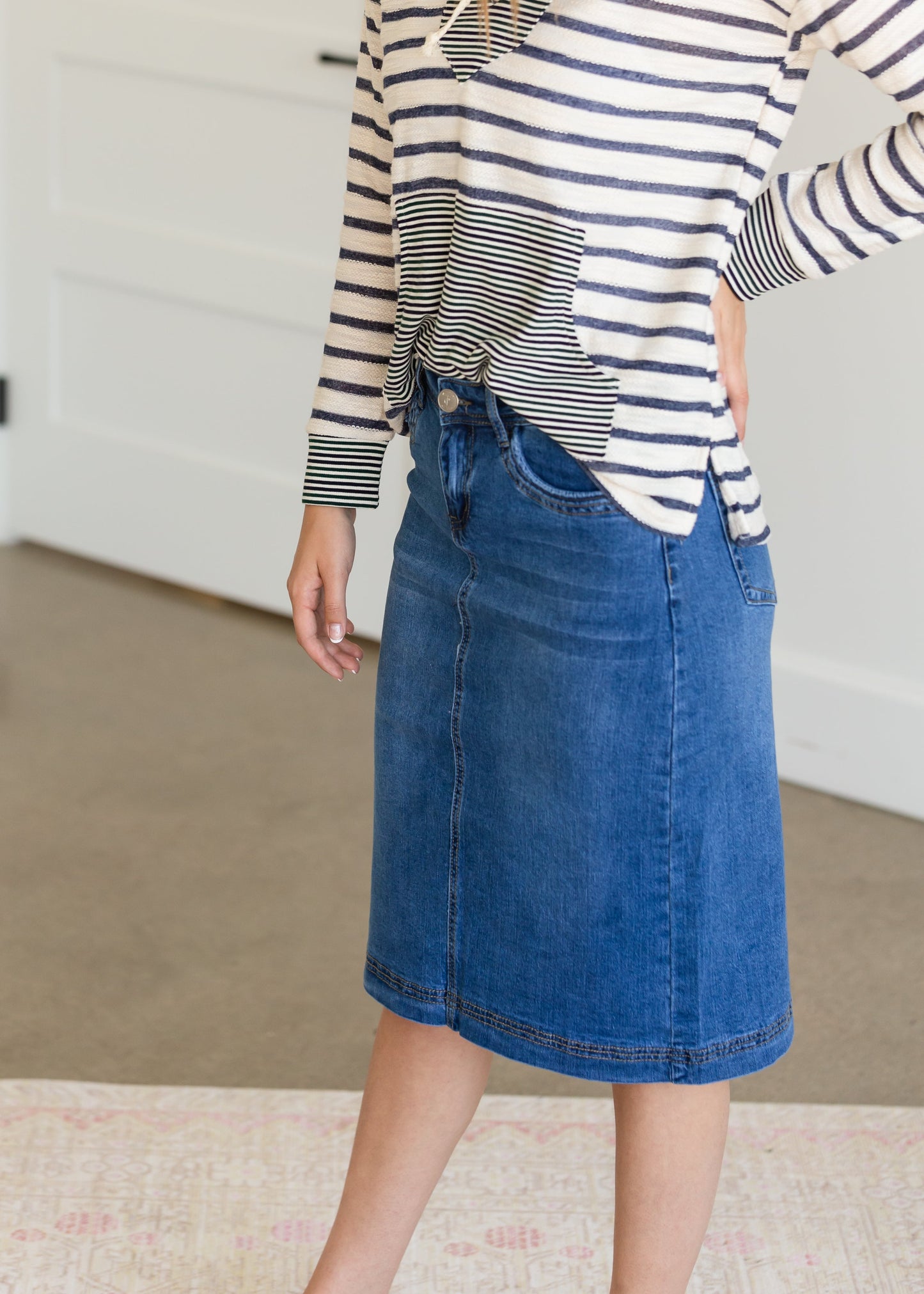 Bailee Triple Stitch Midi Denim Jean Skirt - FINAL SALE Skirts