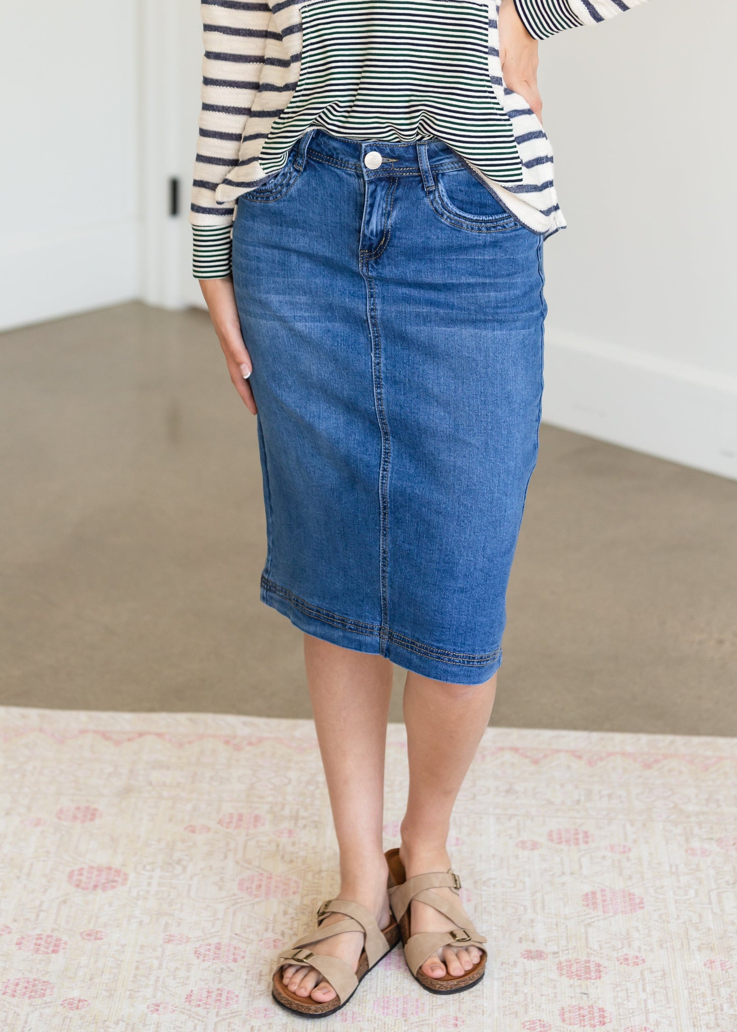 Bailee Triple Stitch Midi Denim Jean Skirt - FINAL SALE Skirts