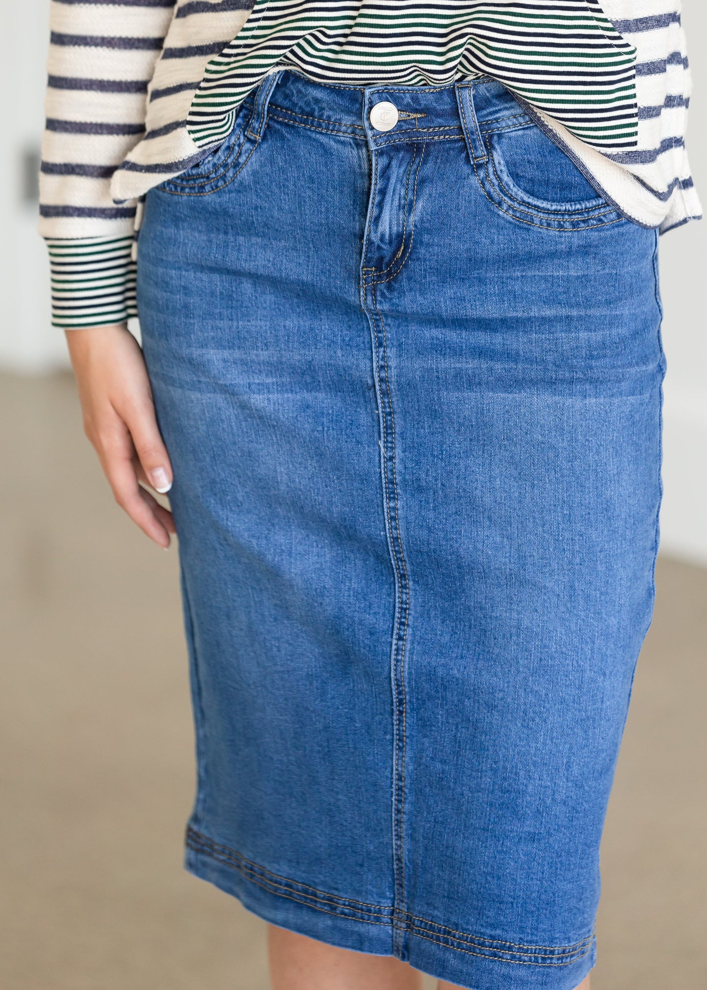 Bailee Triple Stitch Midi Denim Jean Skirt - FINAL SALE Skirts