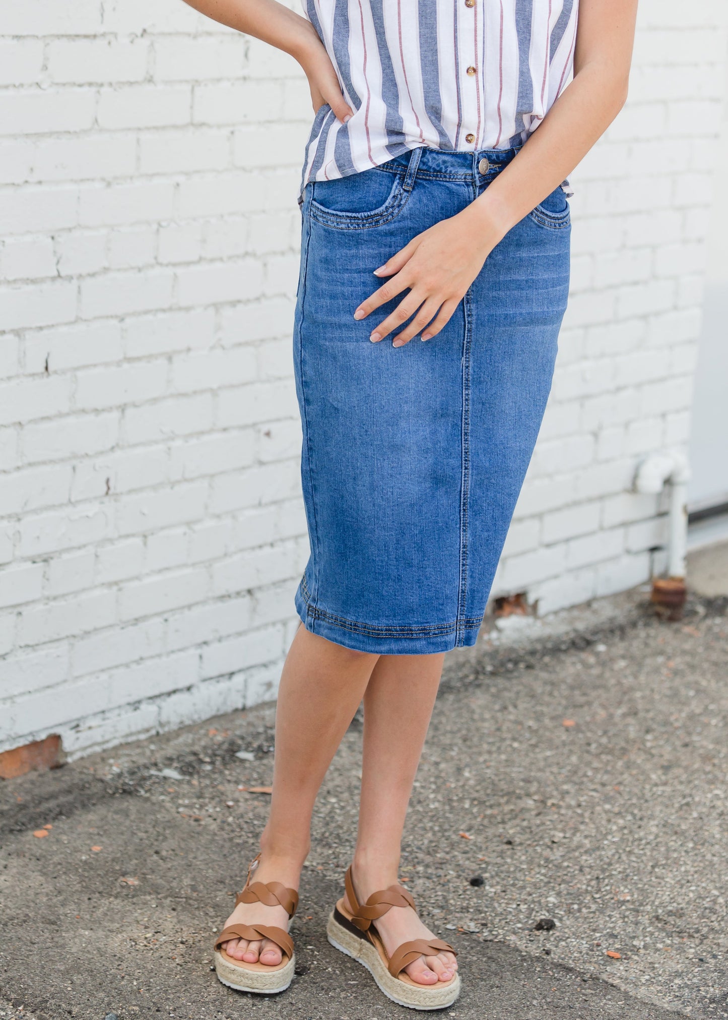 Bailee Triple Stitch Midi Denim Jean Skirt - FINAL SALE Skirts