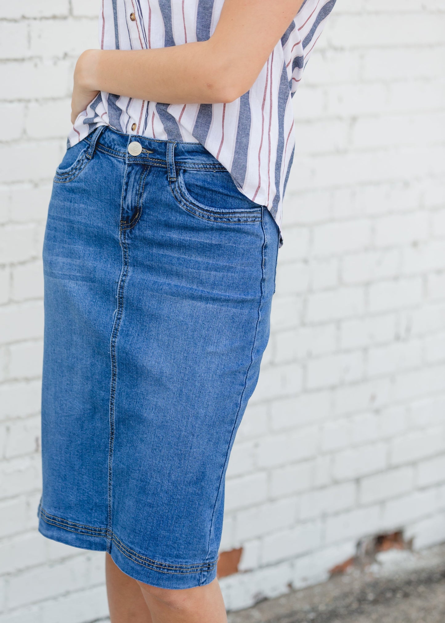 Bailee Triple Stitch Midi Denim Jean Skirt - FINAL SALE Skirts
