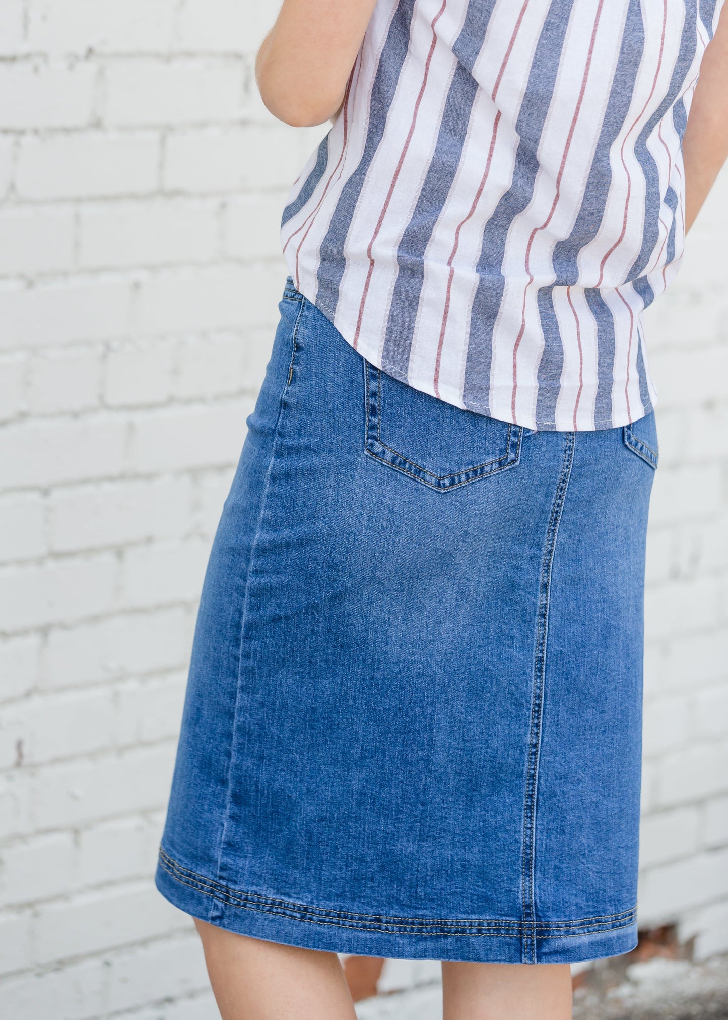 Bailee Triple Stitch Midi Denim Jean Skirt - FINAL SALE Skirts