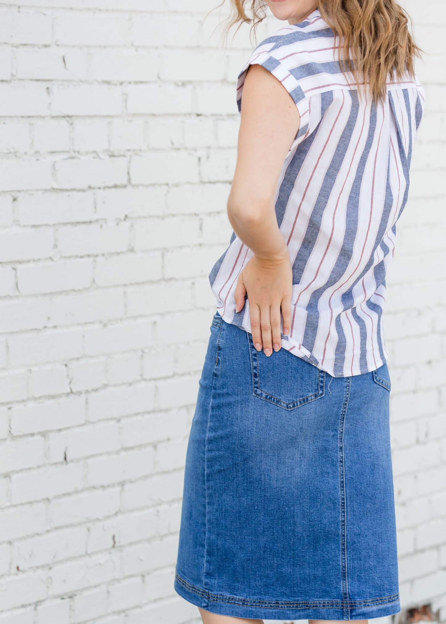 Bailee Triple Stitch Midi Denim Jean Skirt - FINAL SALE Skirts