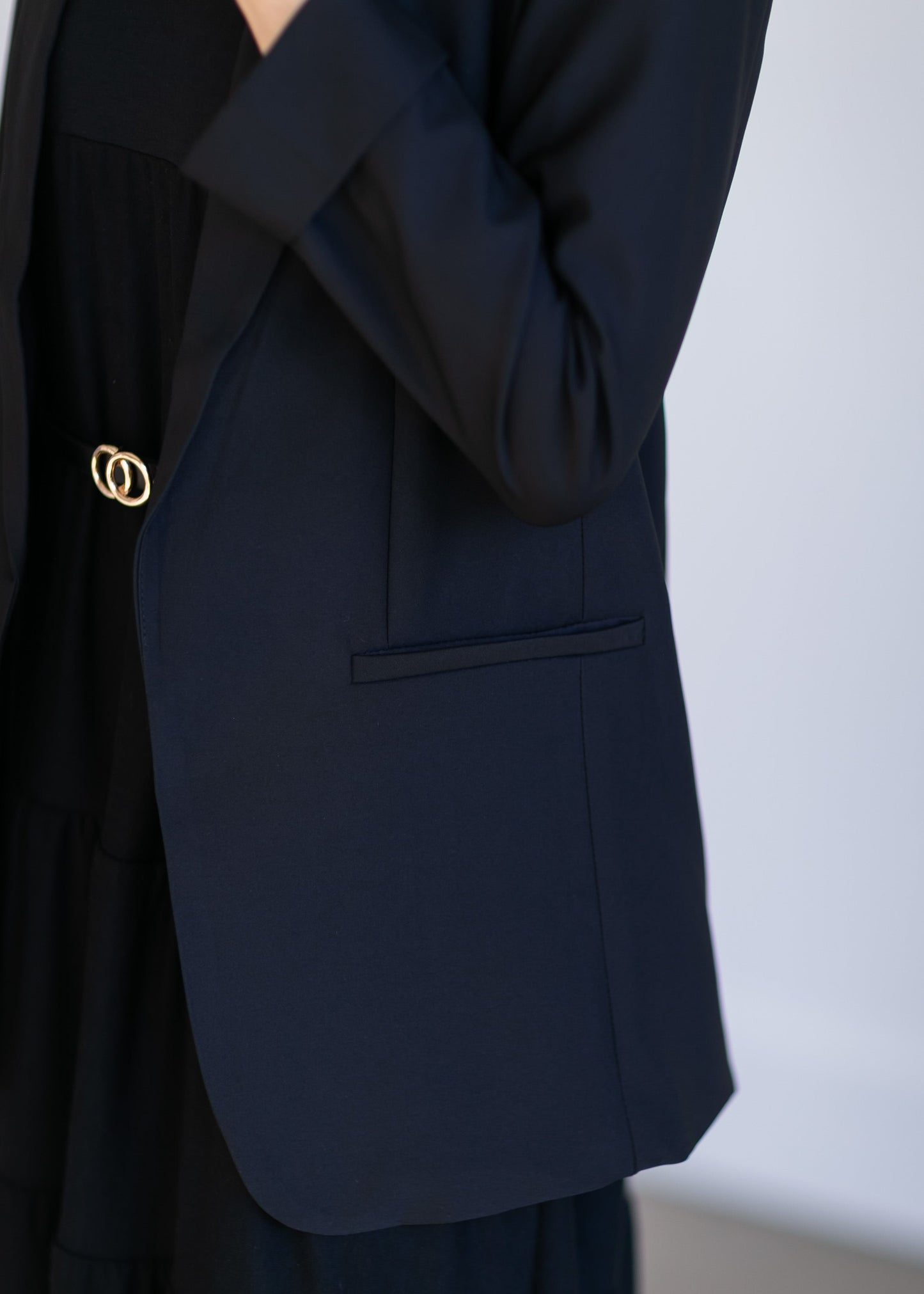 Basic Open Front Blazer features classic lapel collar, rolled up cuffs, and flat front hip pockets. This blazer is lined for a sleek fit.