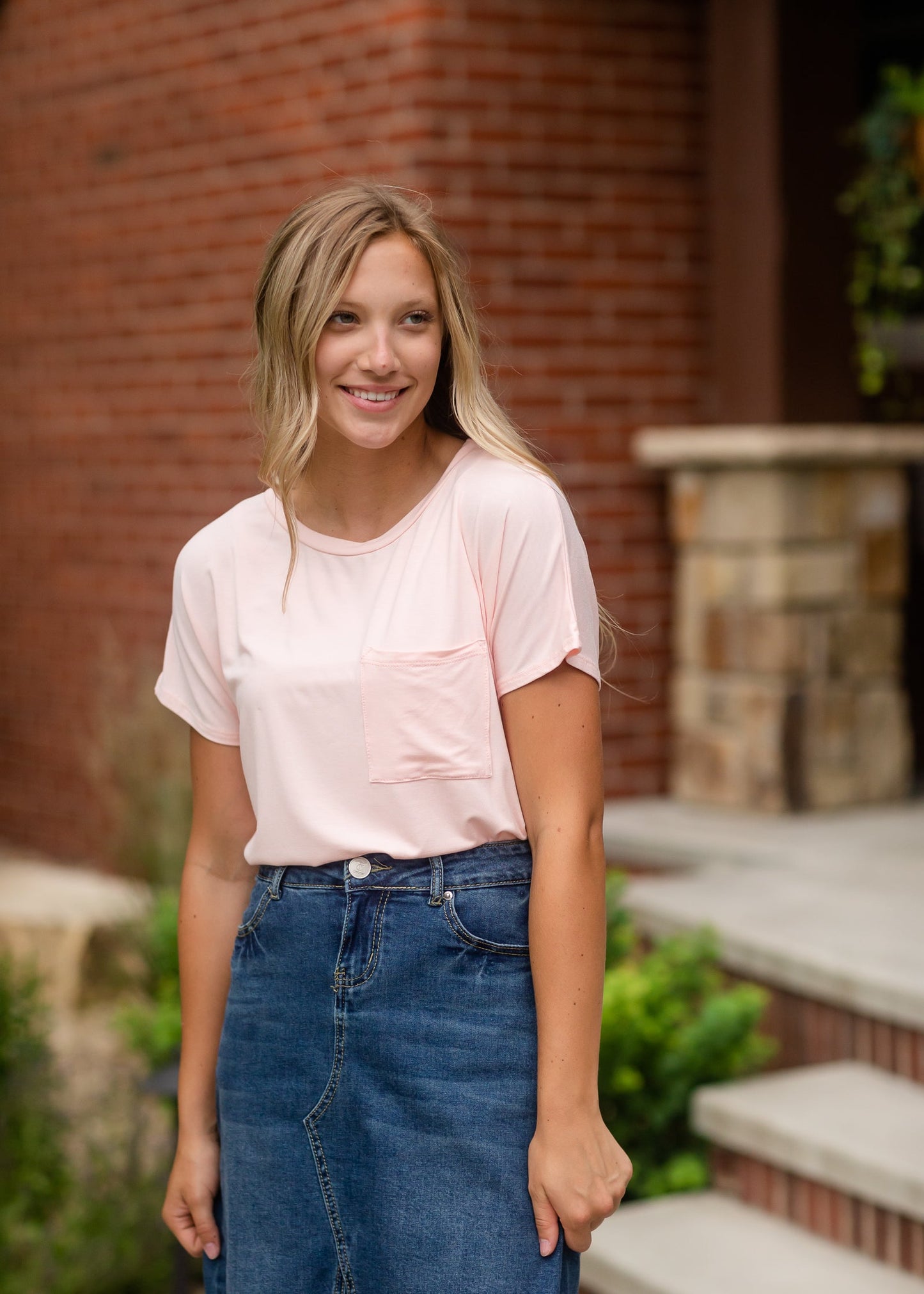 Basic Pocket Crewneck T-Shirt - FINAL SALE Tops Blush / S