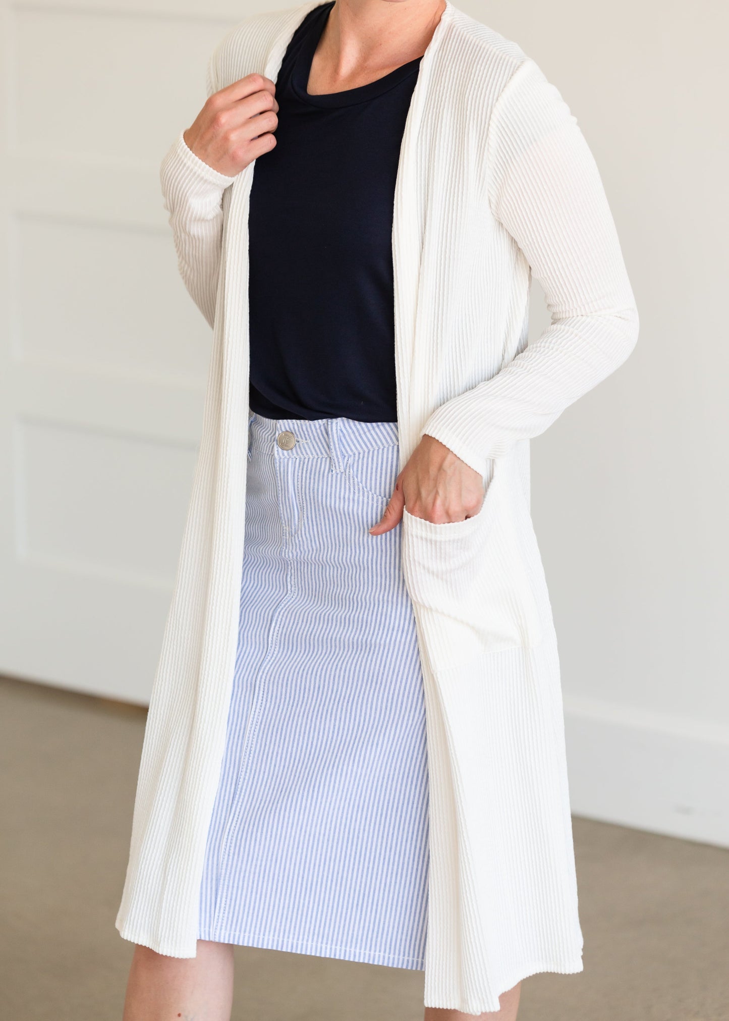 Bay Seersucker Light Blue Striped Midi Skirt - FINAL SALE Skirts