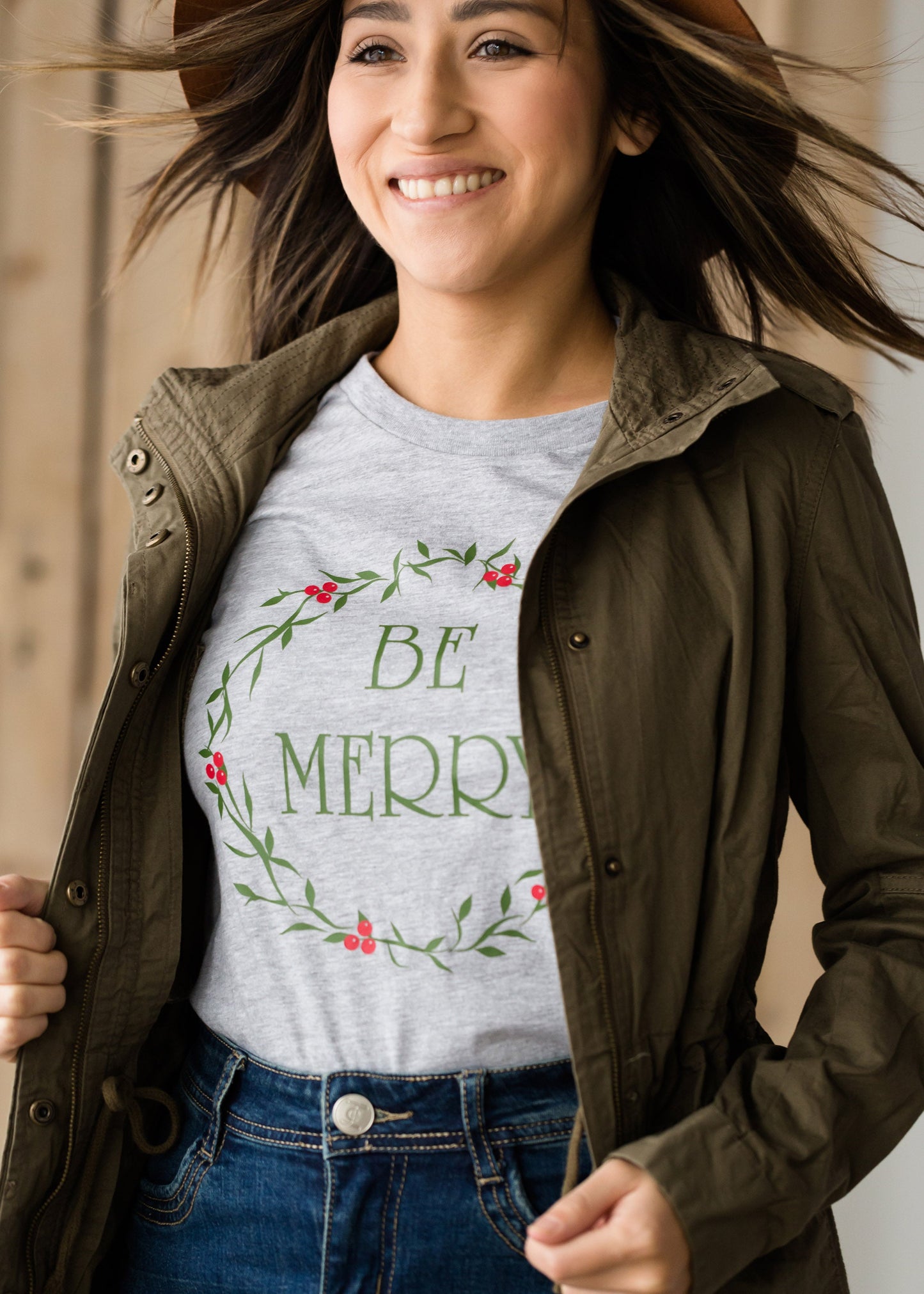 Be Merry Christmas Wreath Graphic Tee - FINAL SALE Tops