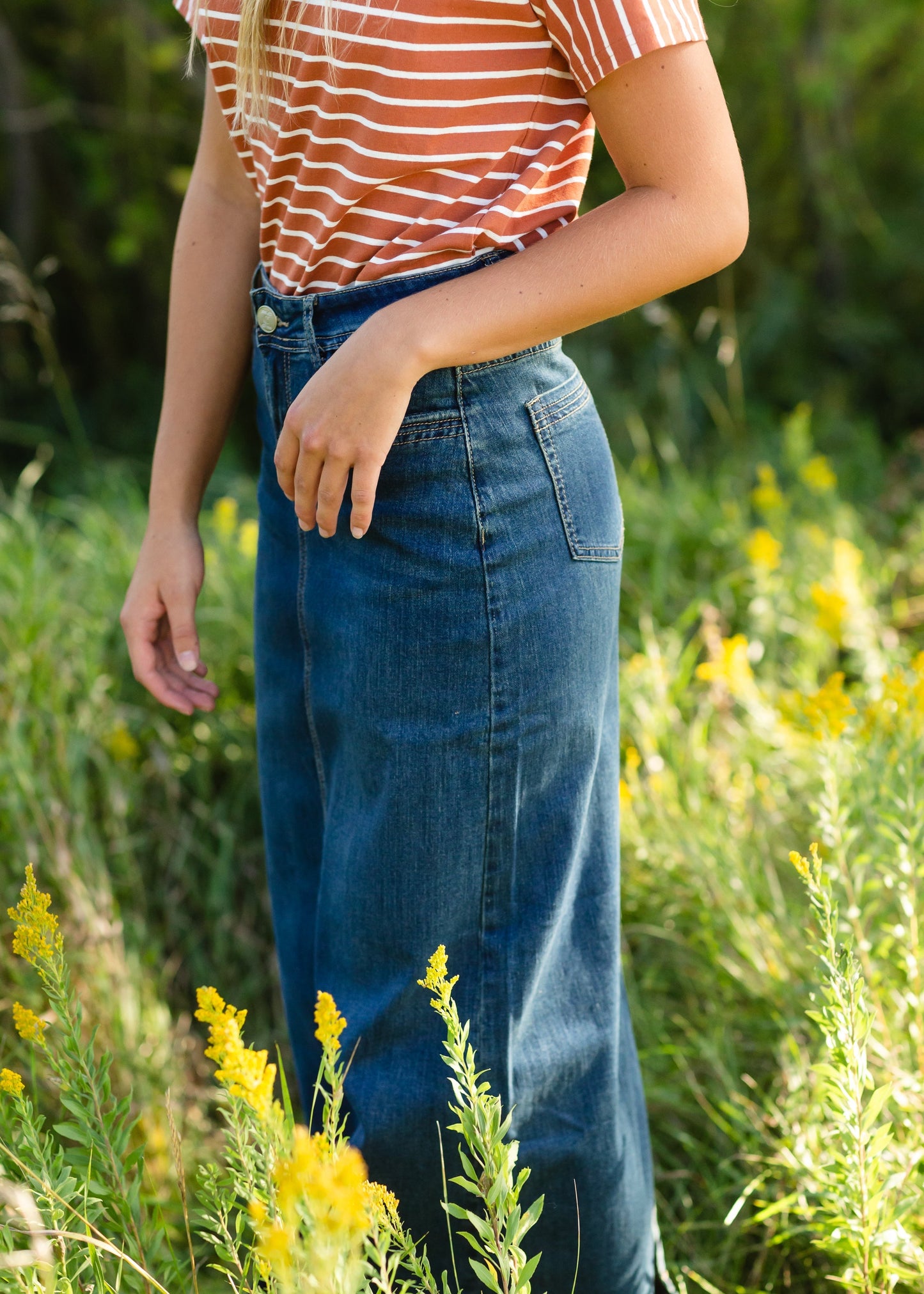 Bella Triple Stitch Long Denim Jean Skirt - FINAL SALE Skirts