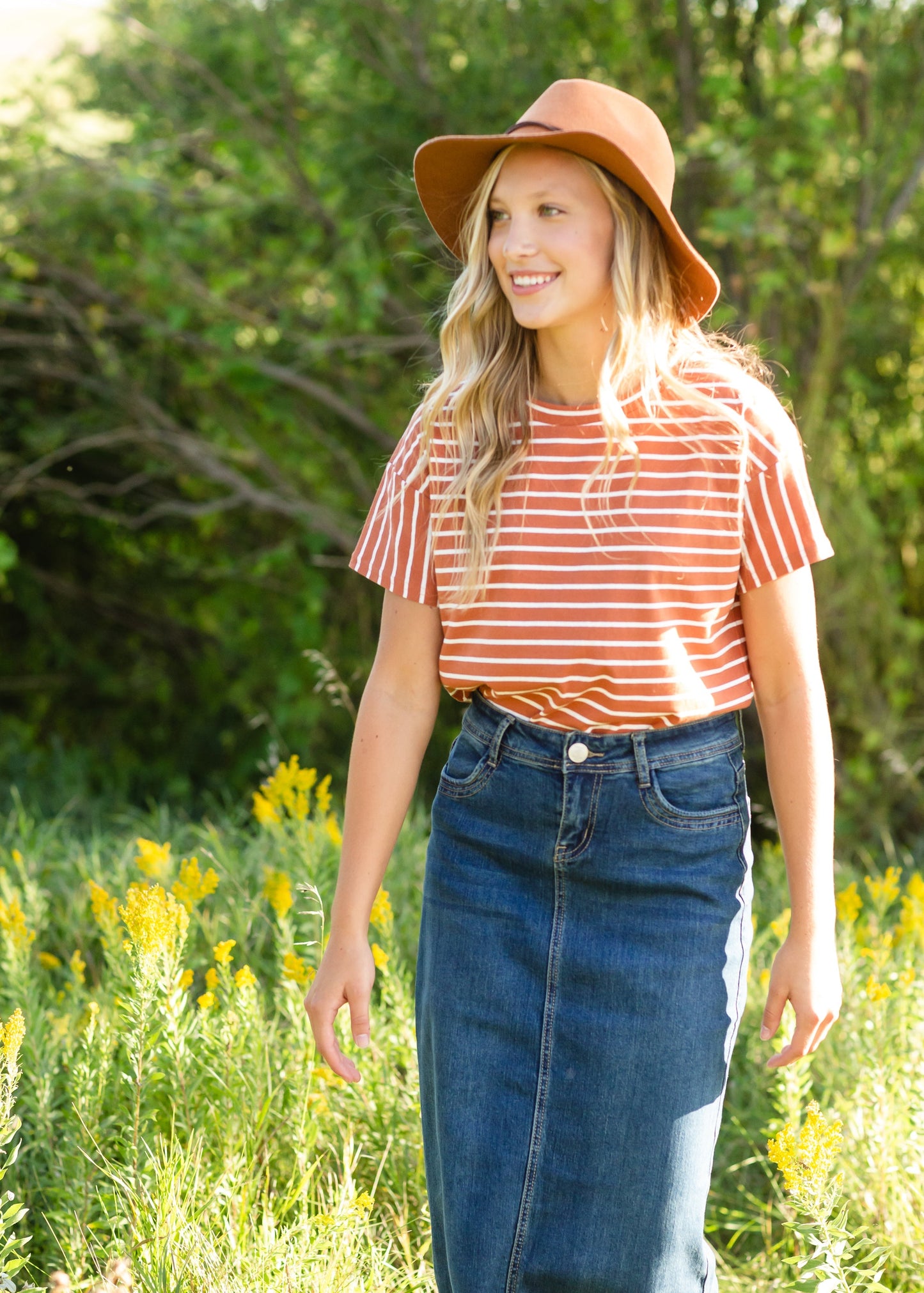 Bella Triple Stitch Long Denim Jean Skirt - FINAL SALE Skirts
