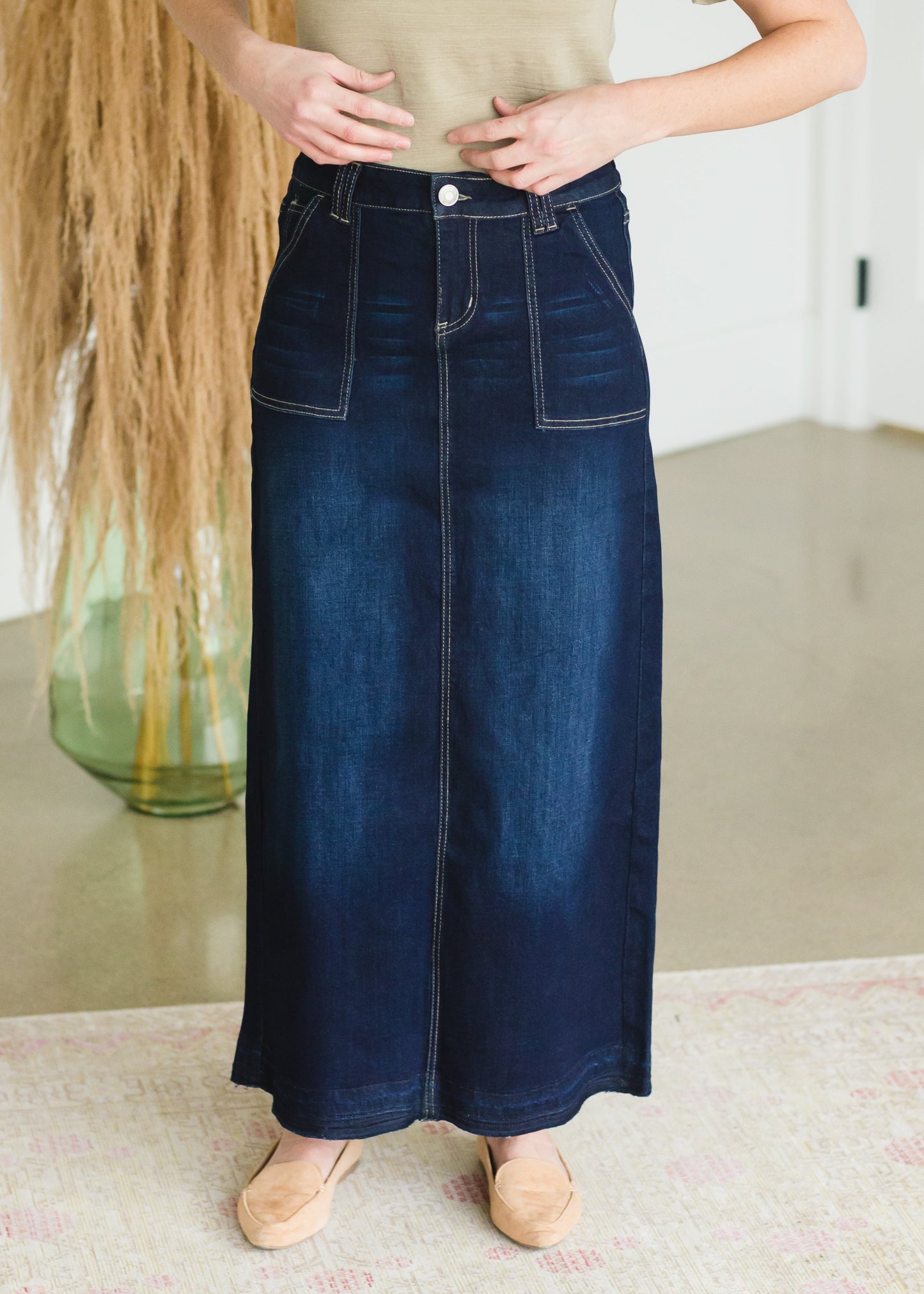 Belted Patch Pocket Long Denim Skirt - FINAL SALE Skirts