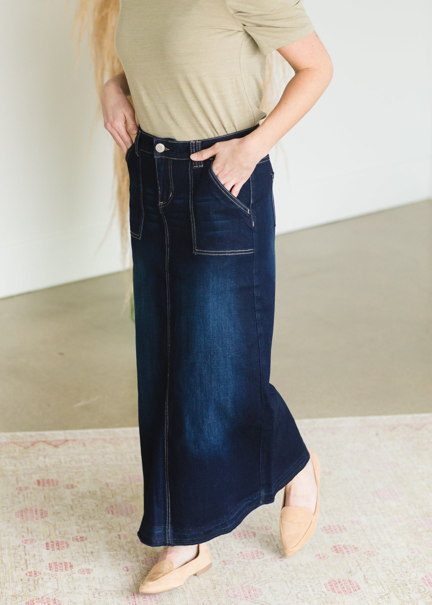Belted Patch Pocket Long Denim Skirt - FINAL SALE Skirts