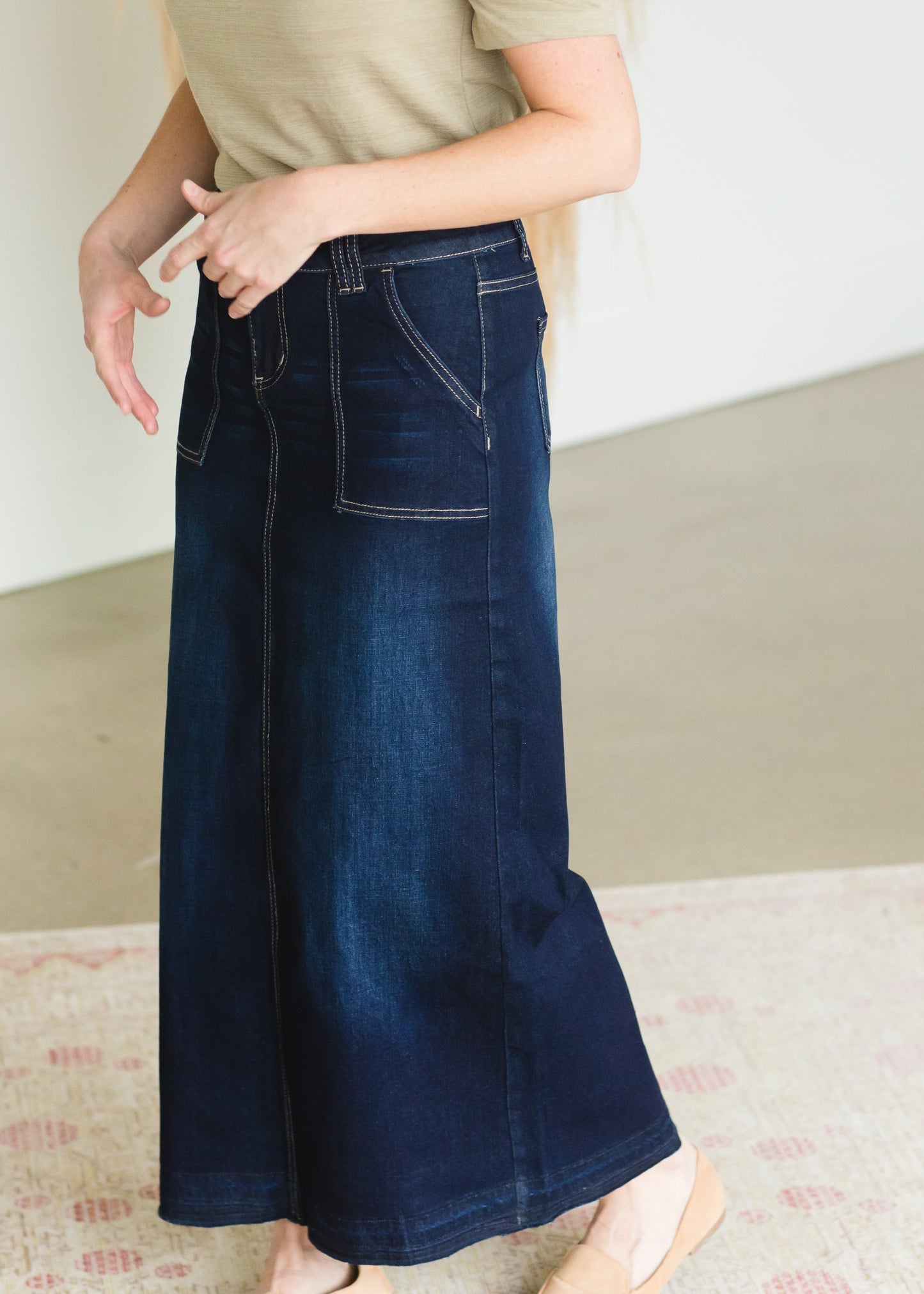 Belted Patch Pocket Long Denim Skirt - FINAL SALE Skirts